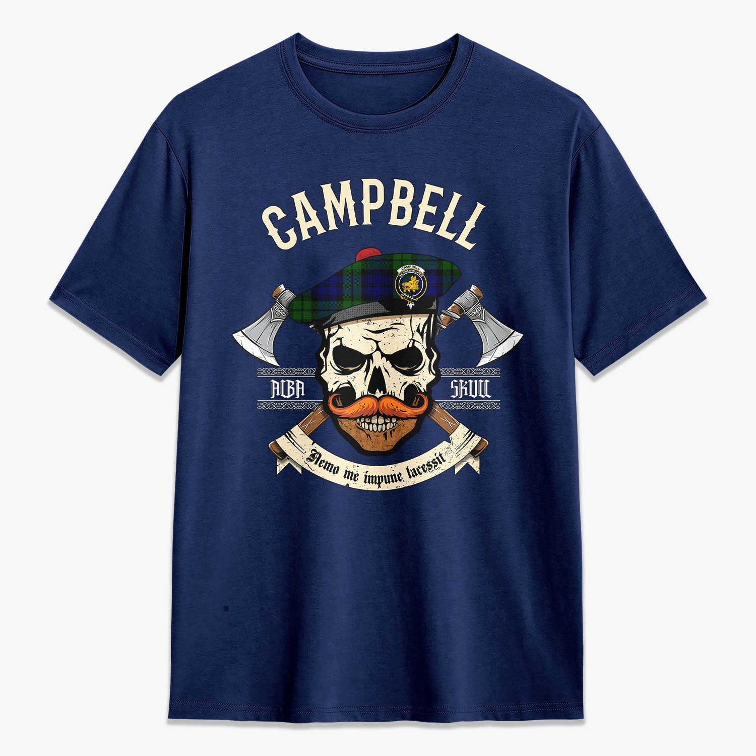 Campbell Modern Tartan Crest 2D T-shirt - Alba Skull Style