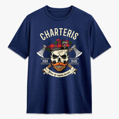 Charteris (Earl of Wemyss) Tartan Crest 2D T-shirt - Alba Skull Style