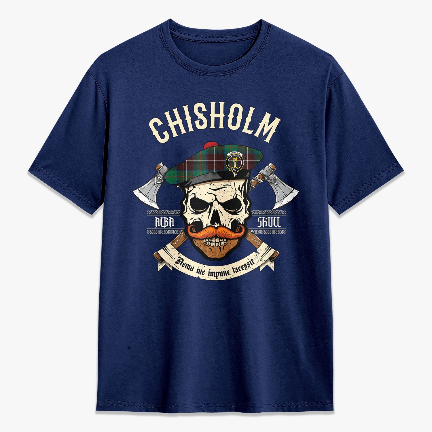 Chisholm Hunting Ancient Tartan Crest 2D T-shirt - Alba Skull Style