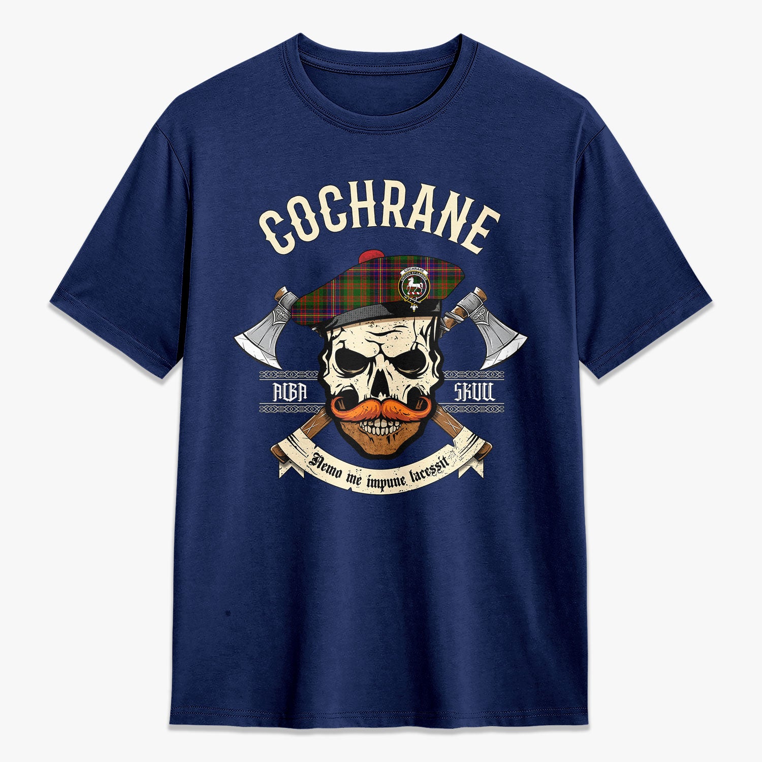 Cochrane Modern Tartan Crest 2D T-shirt - Alba Skull Style