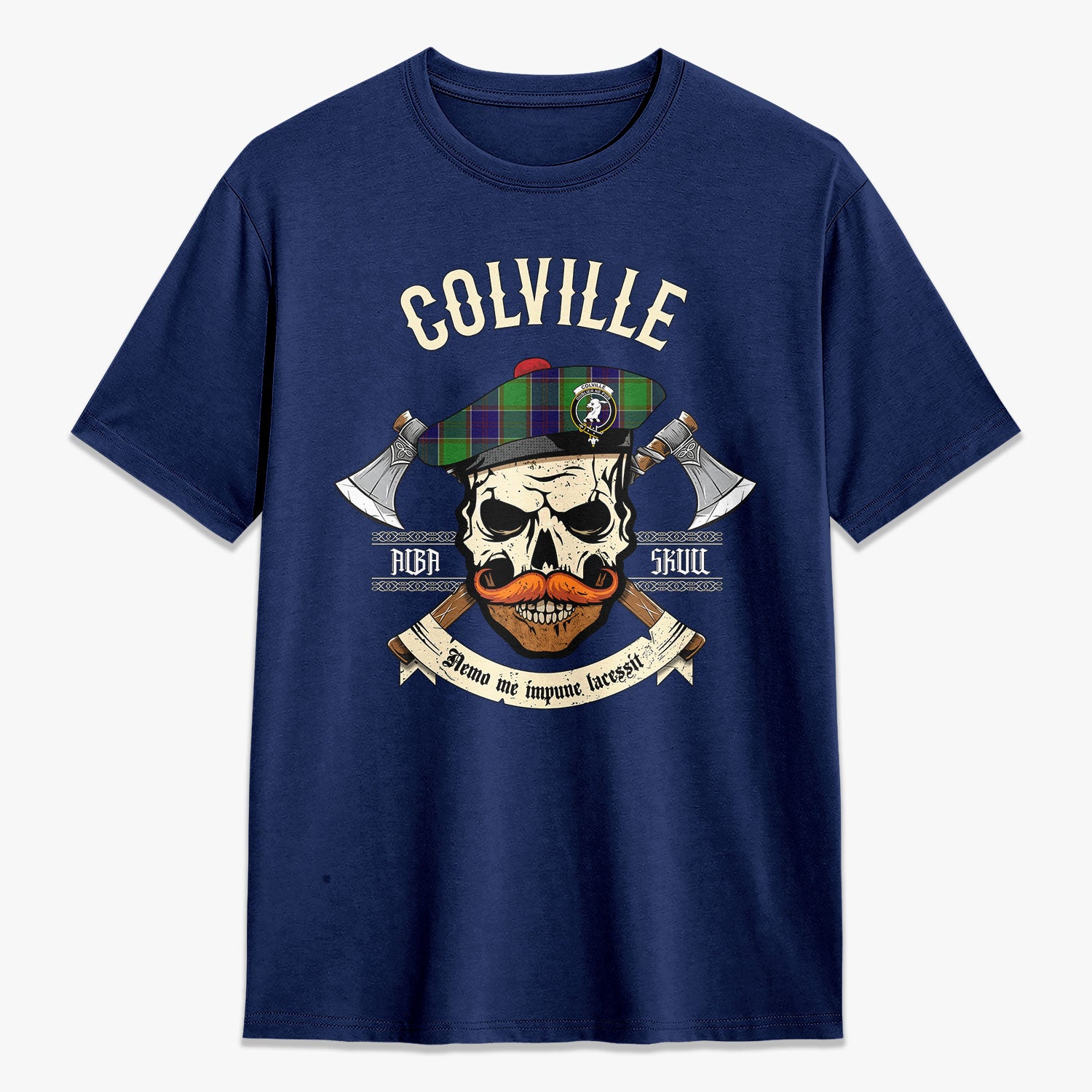 Colville Tartan Crest 2D T-shirt - Alba Skull Style