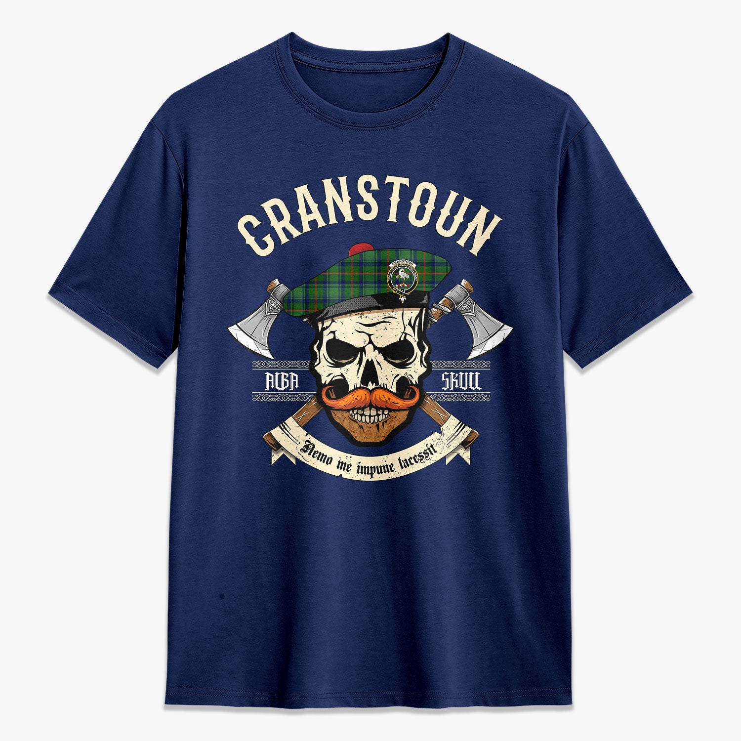 Cranstoun Tartan Crest 2D T-shirt - Alba Skull Style