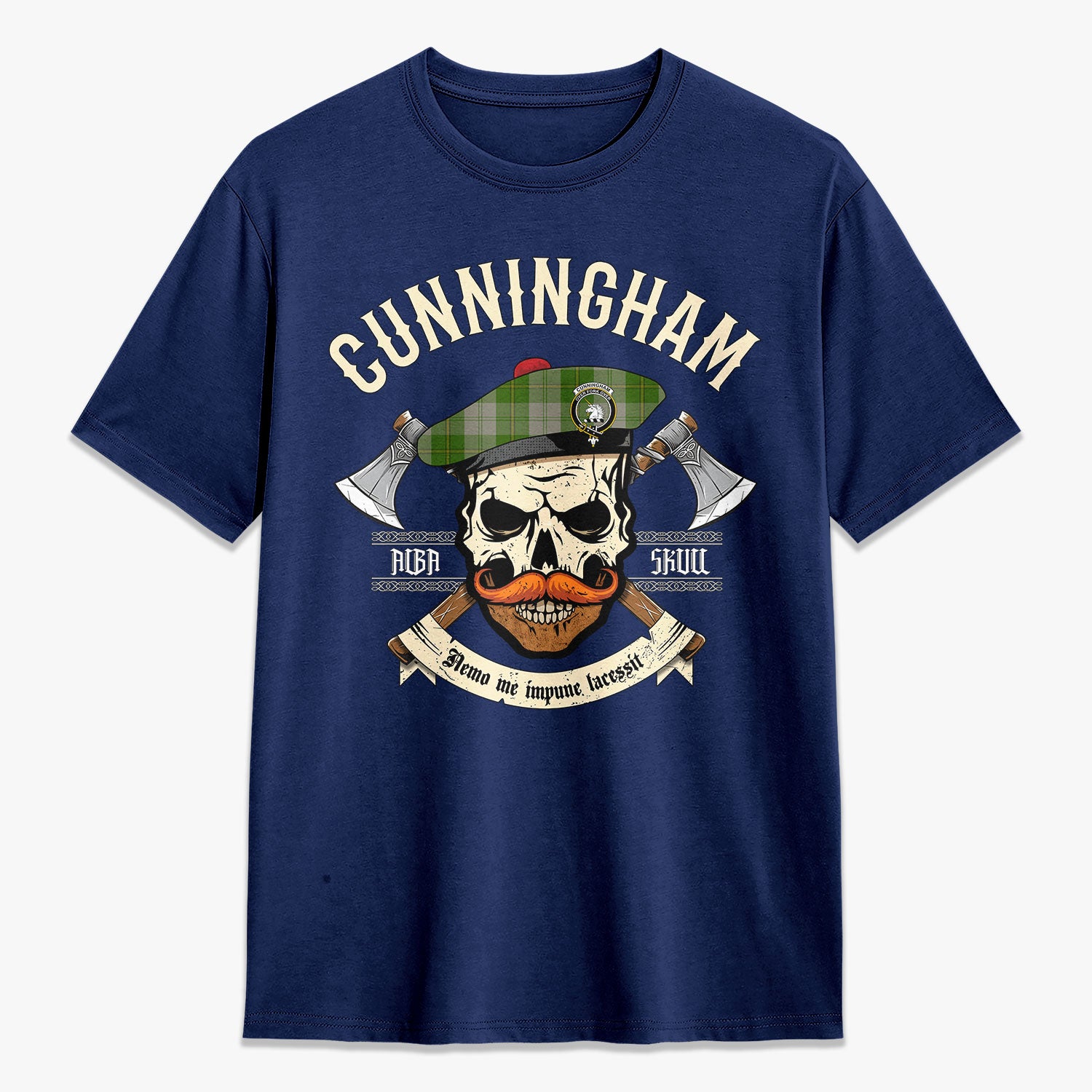 Cunningham Dress Green Dancers Tartan Crest 2D T-shirt - Alba Skull Style