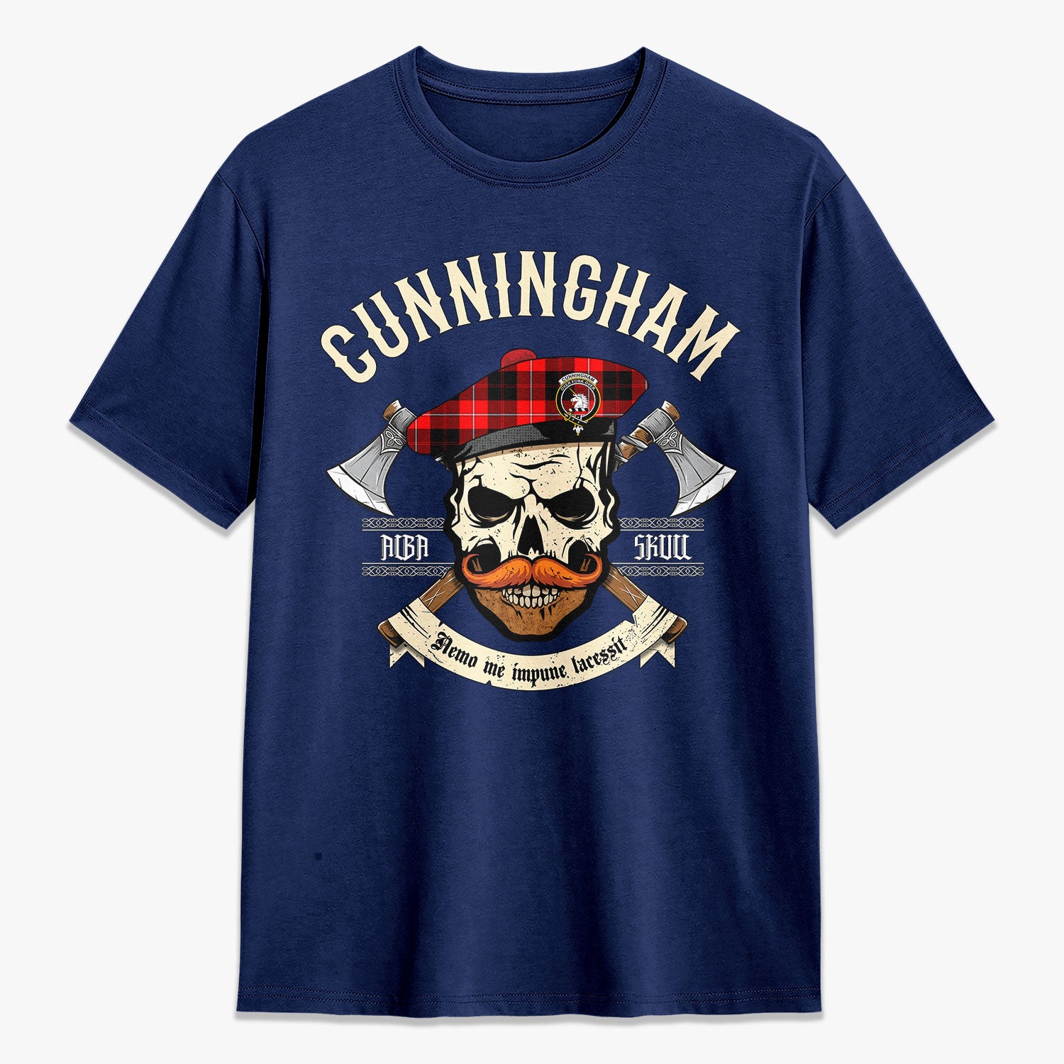 Cunningham Modern Tartan Crest 2D T-shirt - Alba Skull Style