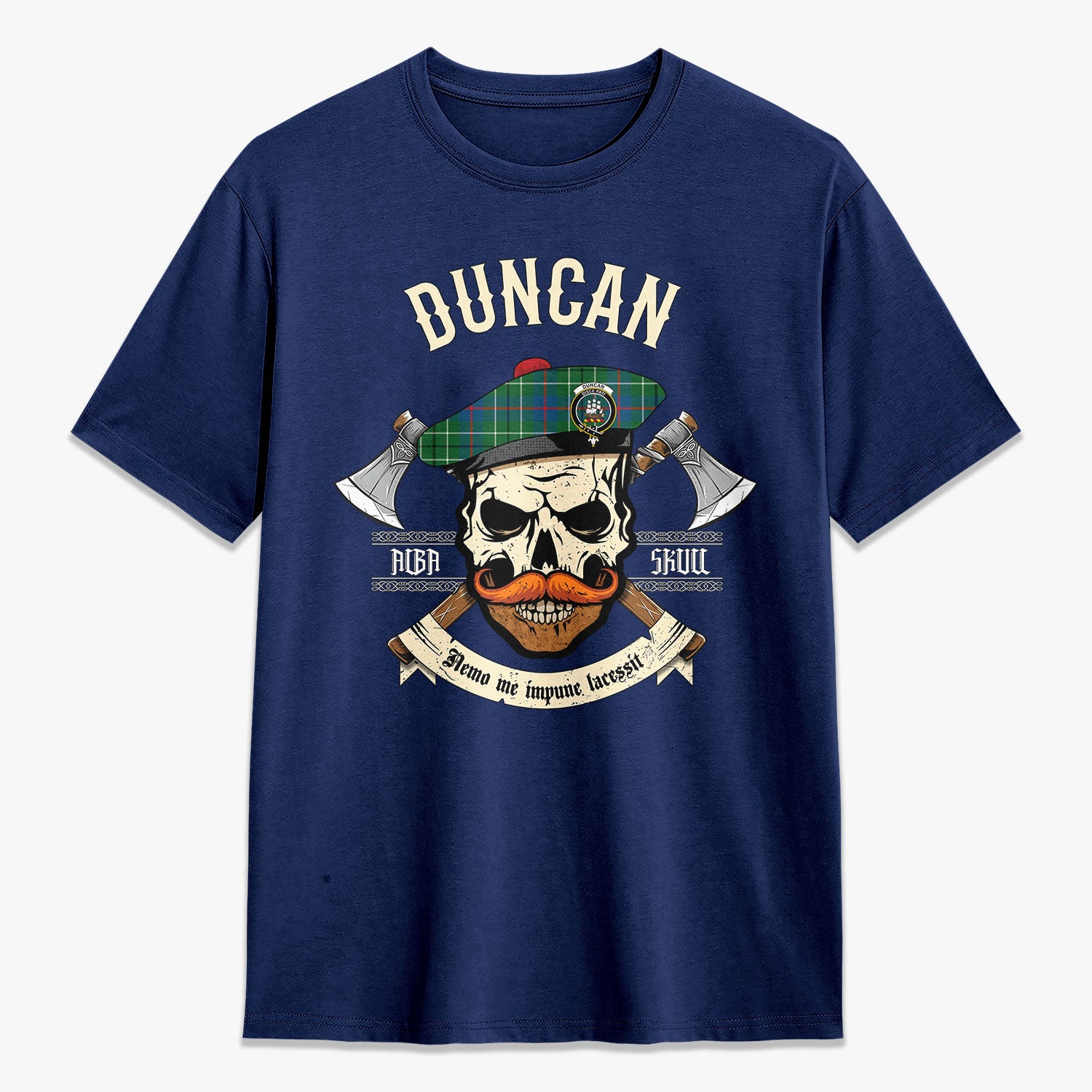 Duncan Ancient Tartan Crest 2D T-shirt - Alba Skull Style