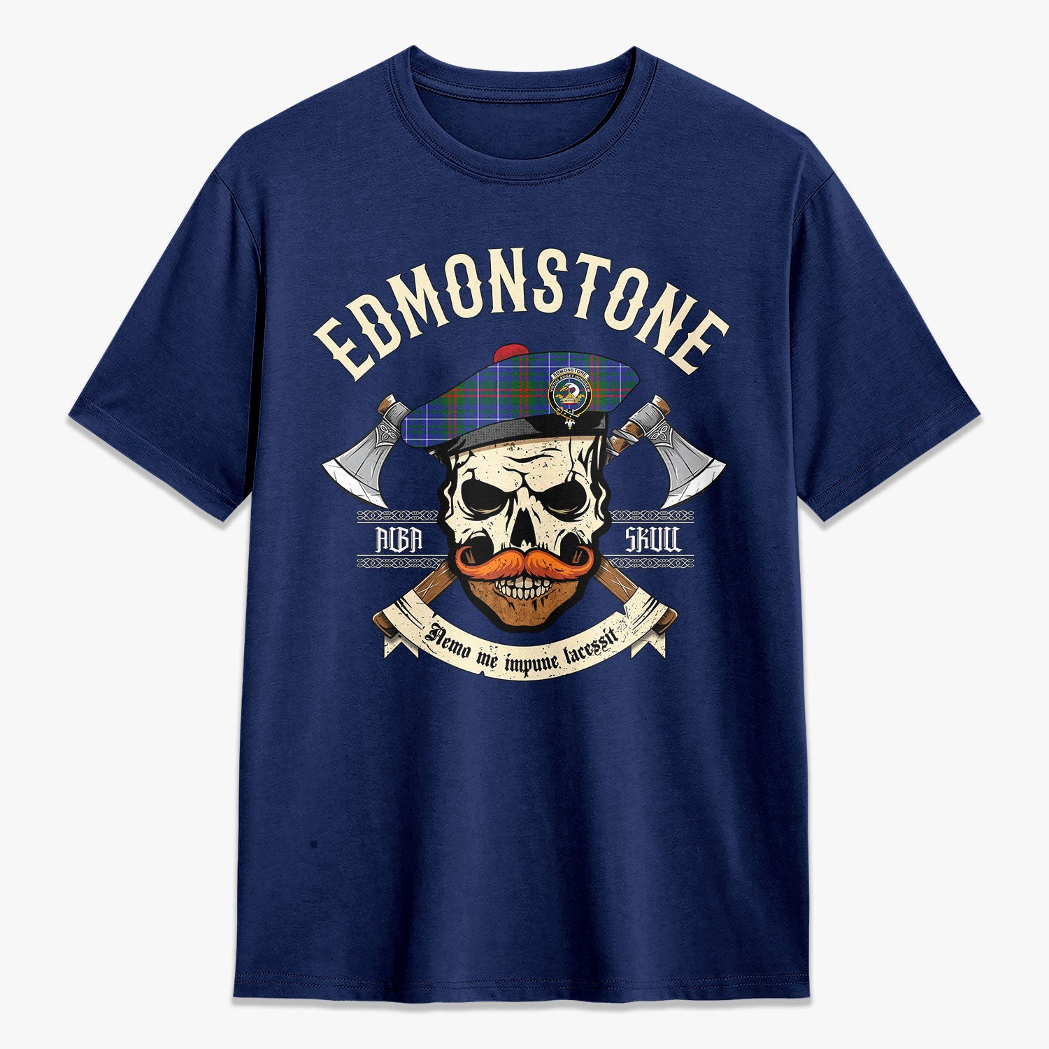 Edmonstone Tartan Crest 2D T-shirt - Alba Skull Style