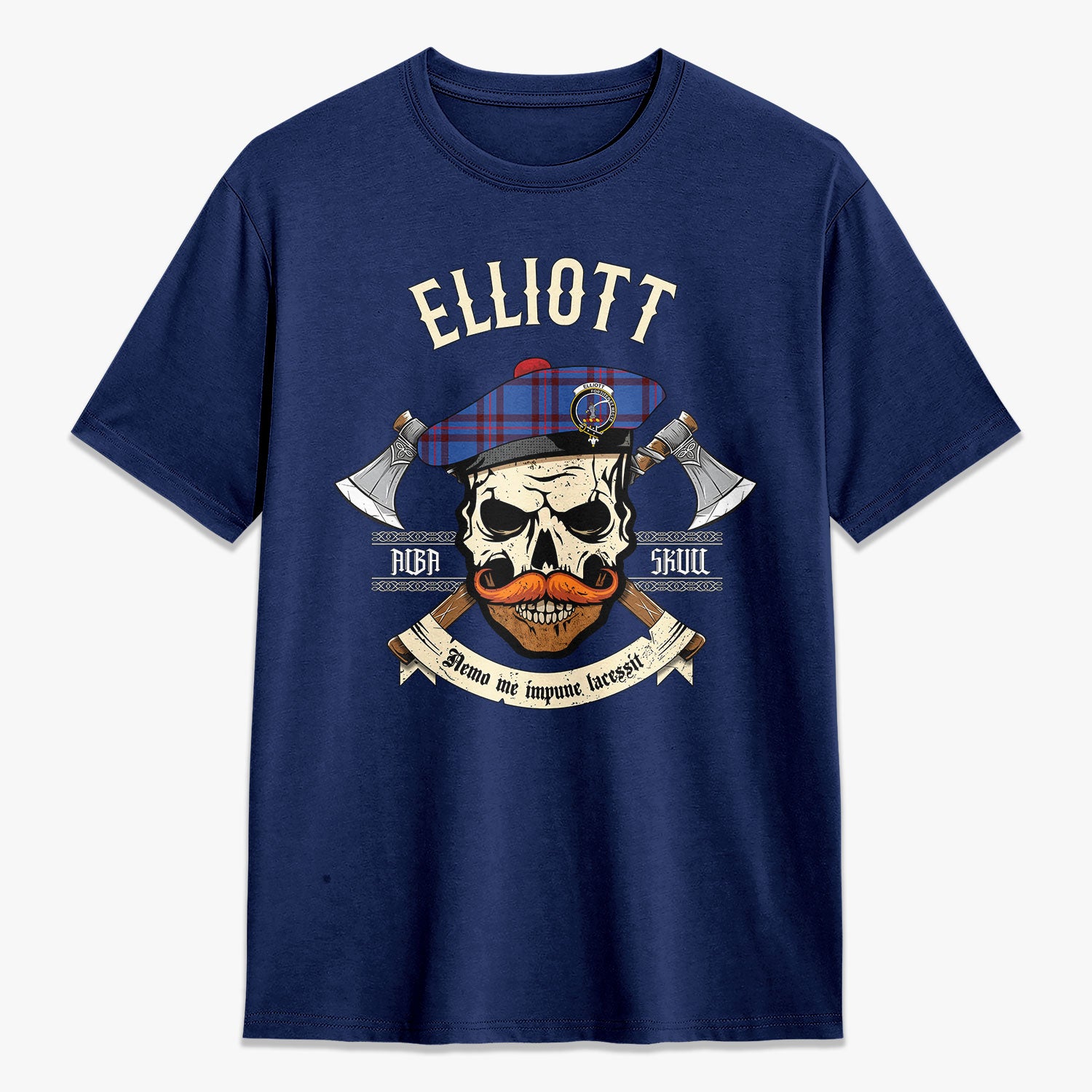 Elliott Modern Tartan Crest 2D T-shirt - Alba Skull Style