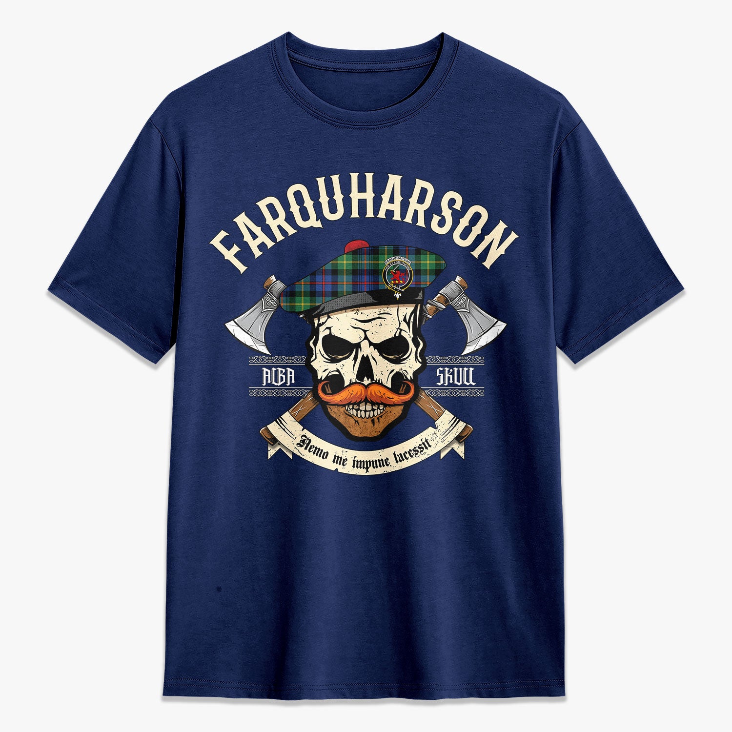 Farquharson Ancient Tartan Crest 2D T-shirt - Alba Skull Style