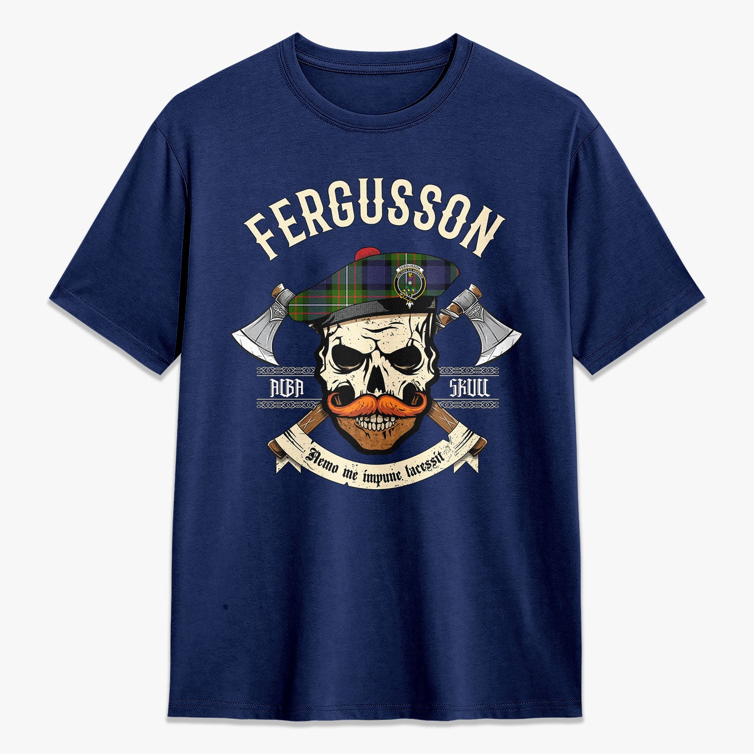 Fergusson Modern Tartan Crest 2D T-shirt - Alba Skull Style