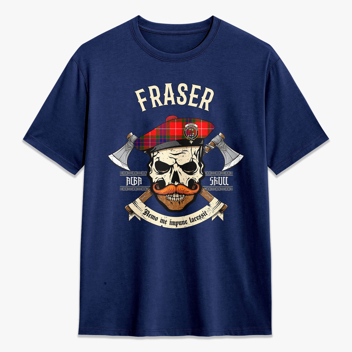 Fraser Tartan Crest 2D T-shirt - Alba Skull Style