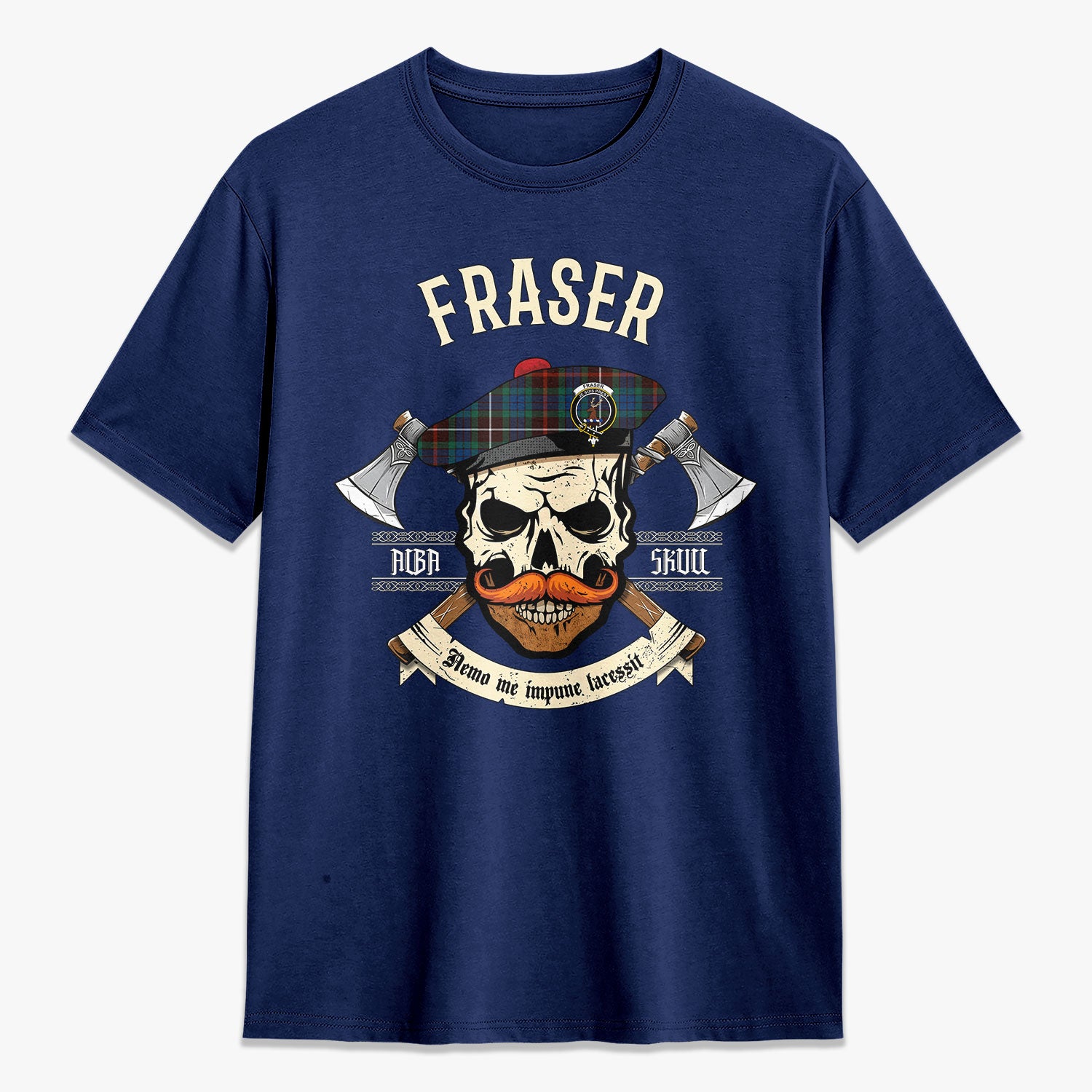 Fraser (of Lovat) Hunting Ancient Tartan Crest 2D T-shirt - Alba Skull Style