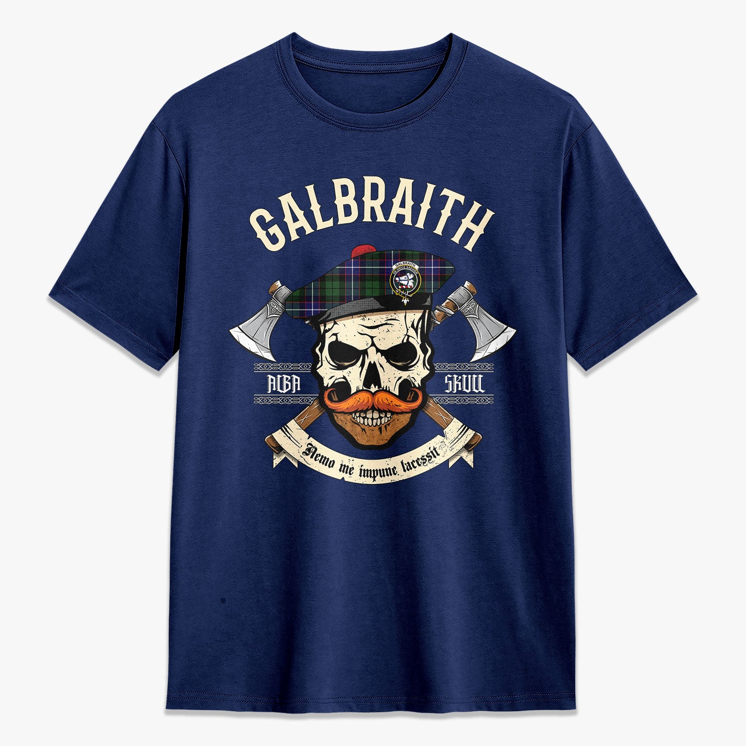 Galbraith Modern Tartan Crest 2D T-shirt - Alba Skull Style