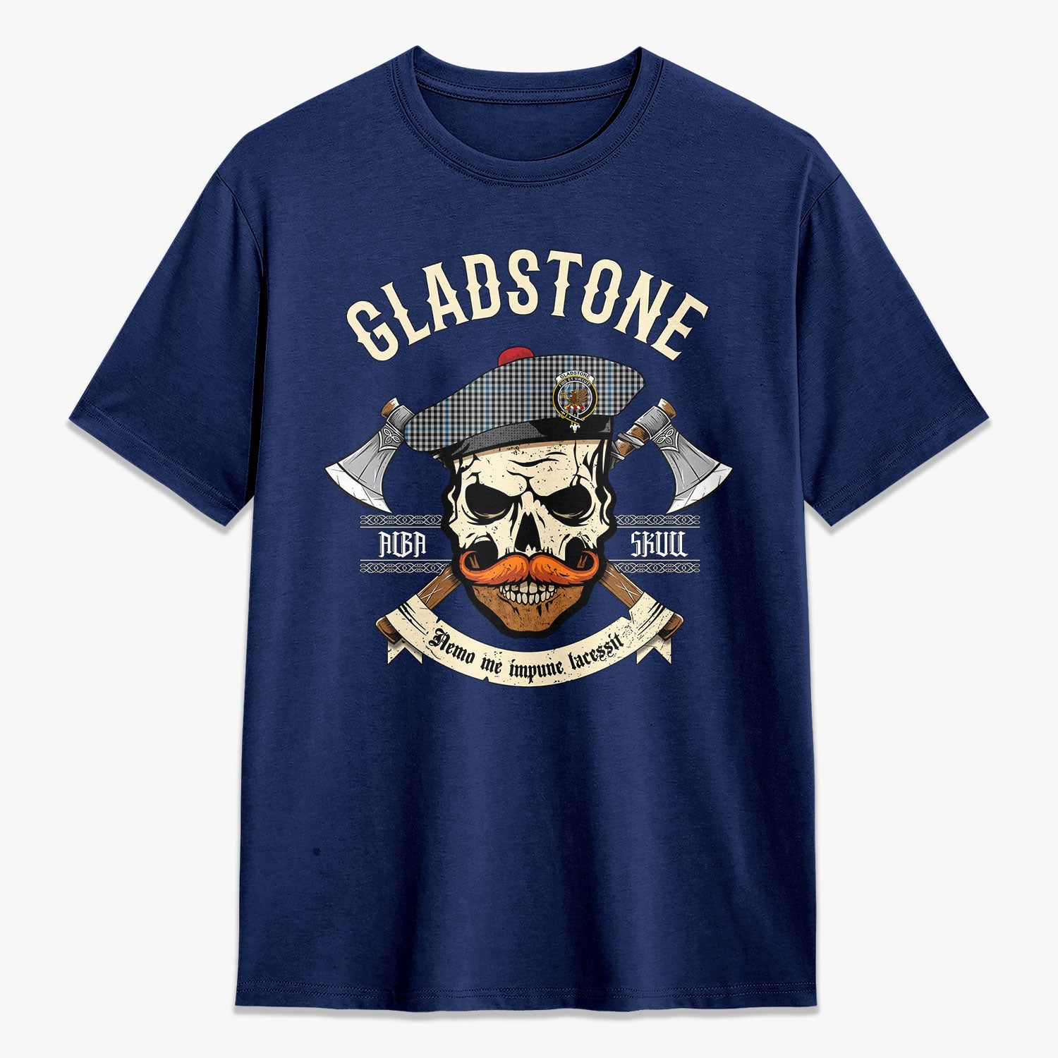 Gladstone Tartan Crest 2D T-shirt - Alba Skull Style