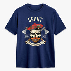 Grant Weathered  Tartan Crest 2D T-shirt - Alba Skull Style