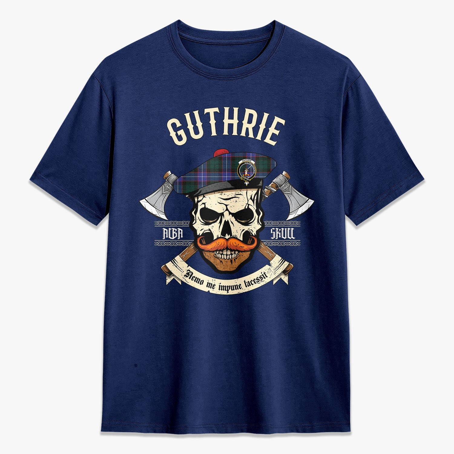 Guthrie Modern Tartan Crest 2D T-shirt - Alba Skull Style