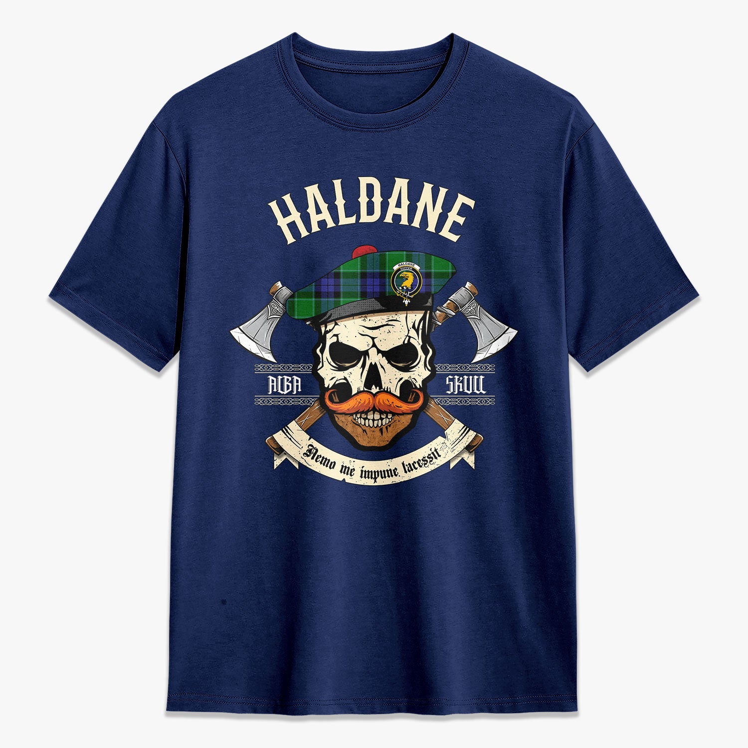 Haldane Tartan Crest 2D T-shirt - Alba Skull Style