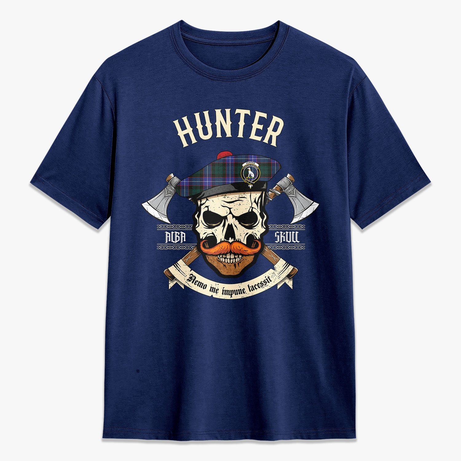 Hunter Modern Tartan Crest 2D T-shirt - Alba Skull Style