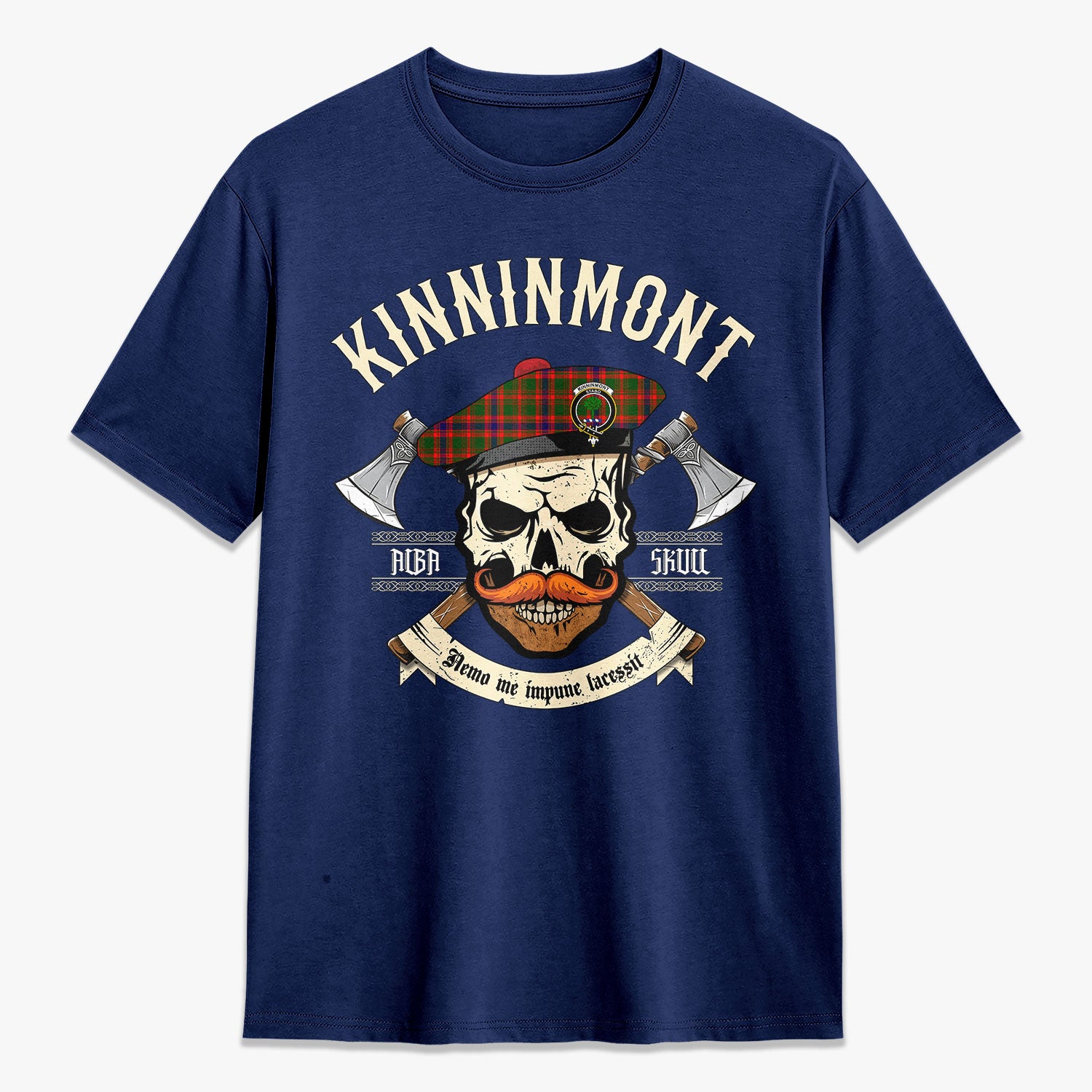 Kinninmont Tartan Crest 2D T-shirt - Alba Skull Style