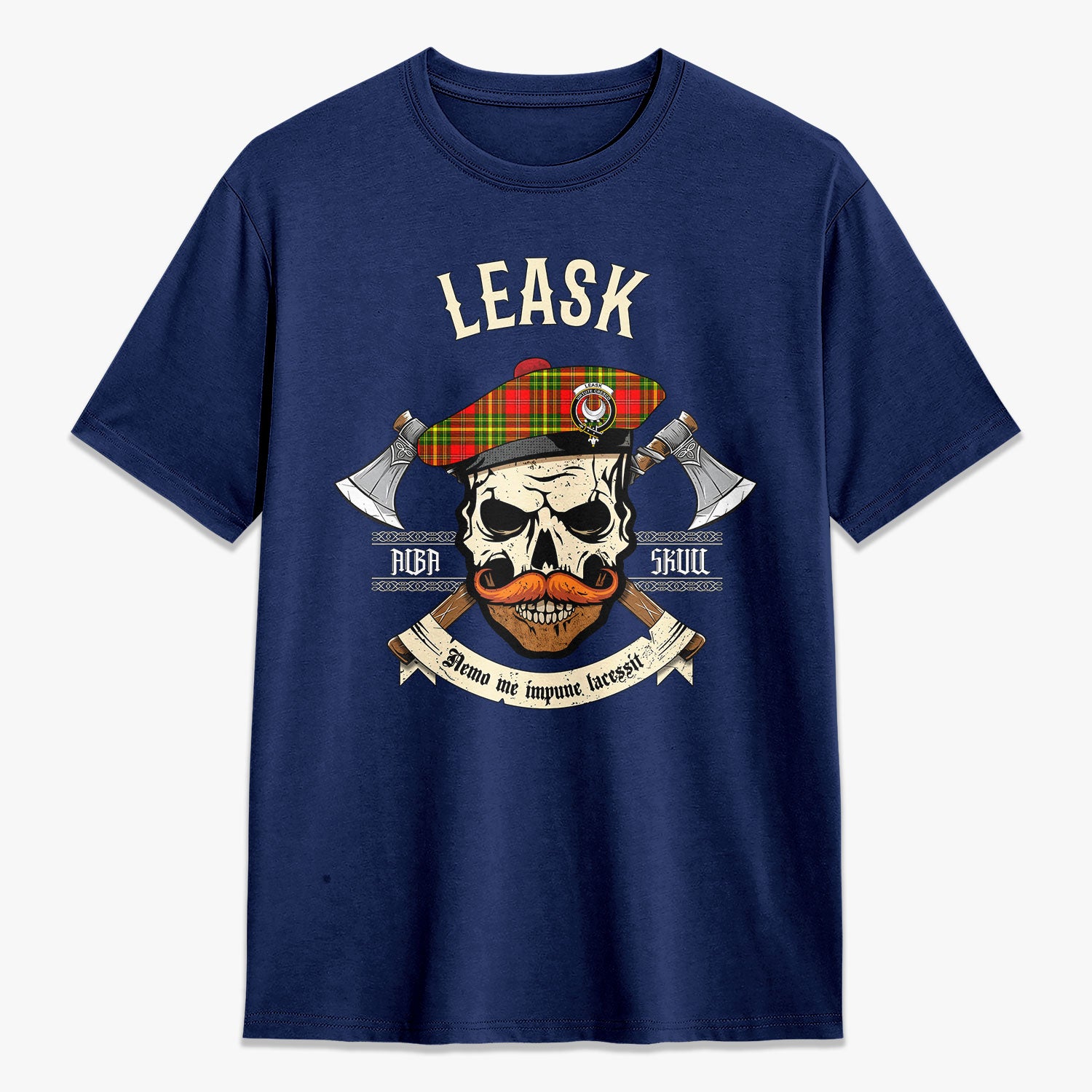 Leask Tartan Crest 2D T-shirt - Alba Skull Style