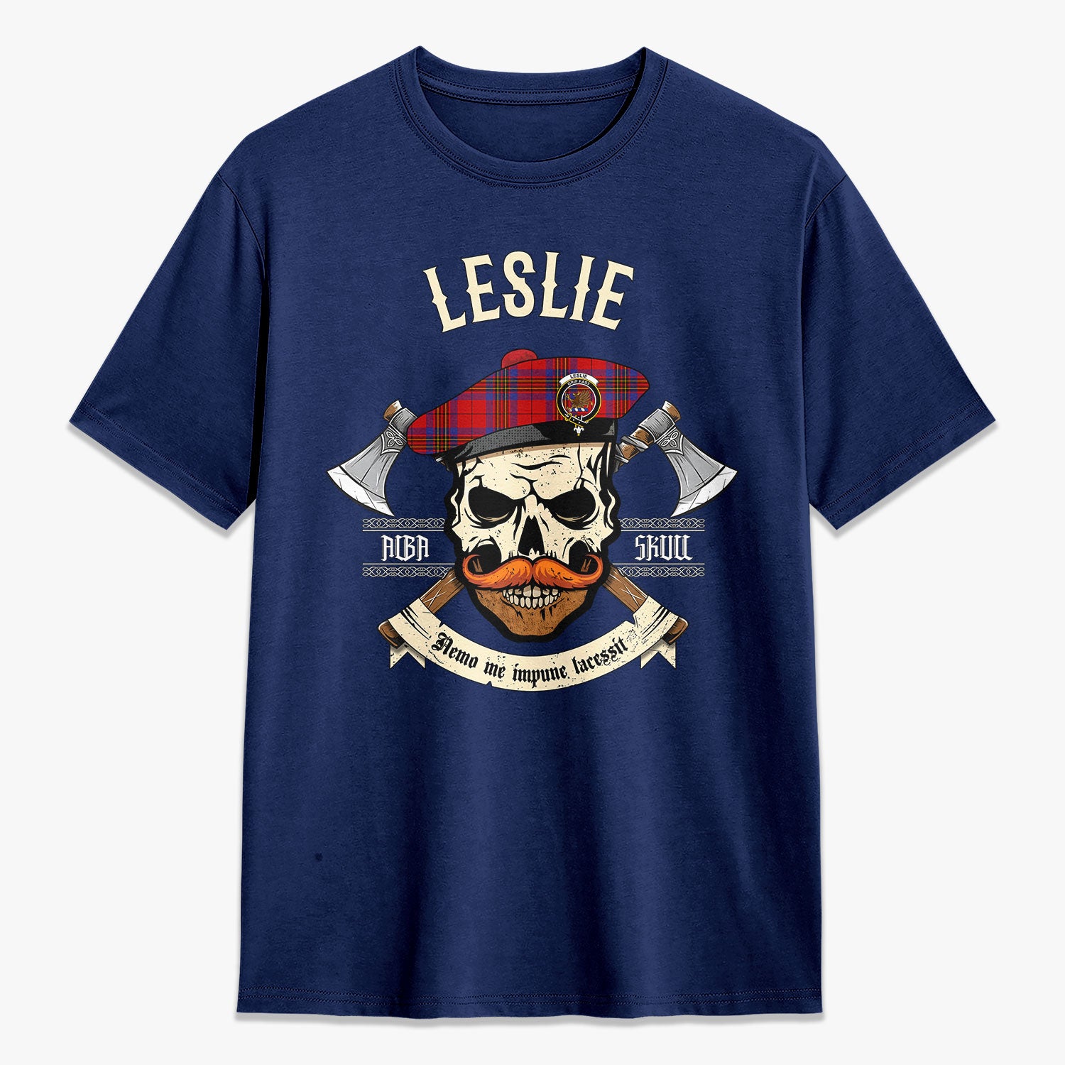 Leslie Modern Tartan Crest 2D T-shirt - Alba Skull Style