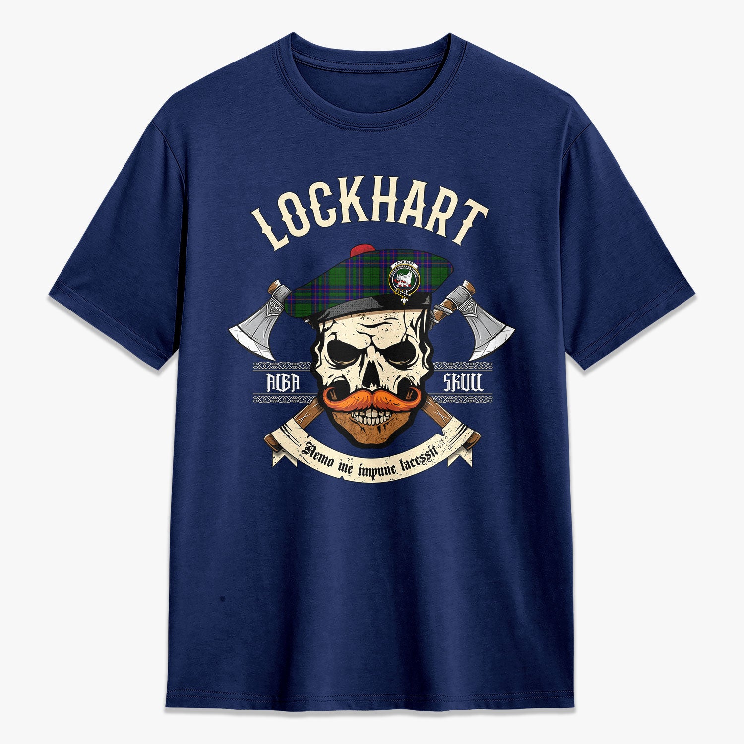 Lockhart Modern Tartan Crest 2D T-shirt - Alba Skull Style