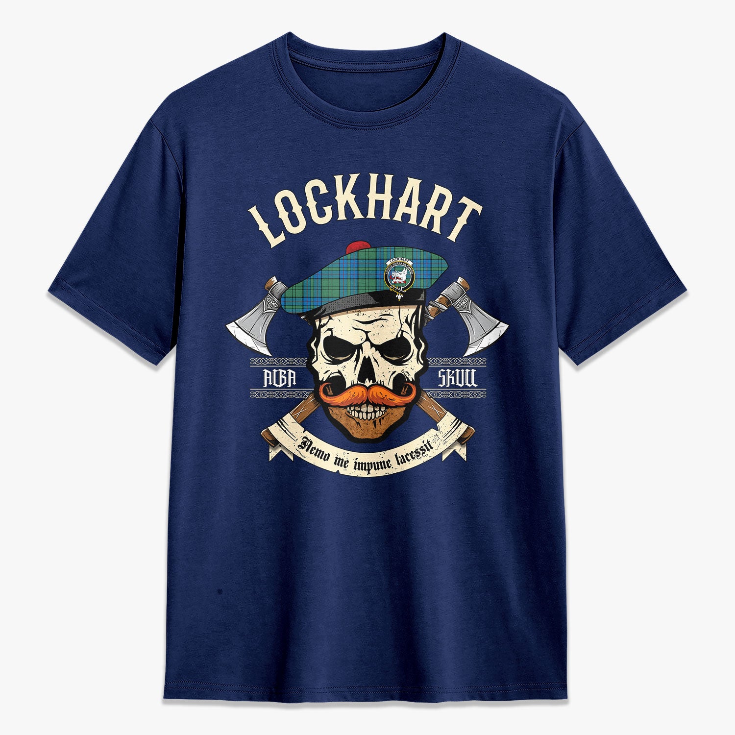 Lockhart Tartan Crest 2D T-shirt - Alba Skull Style