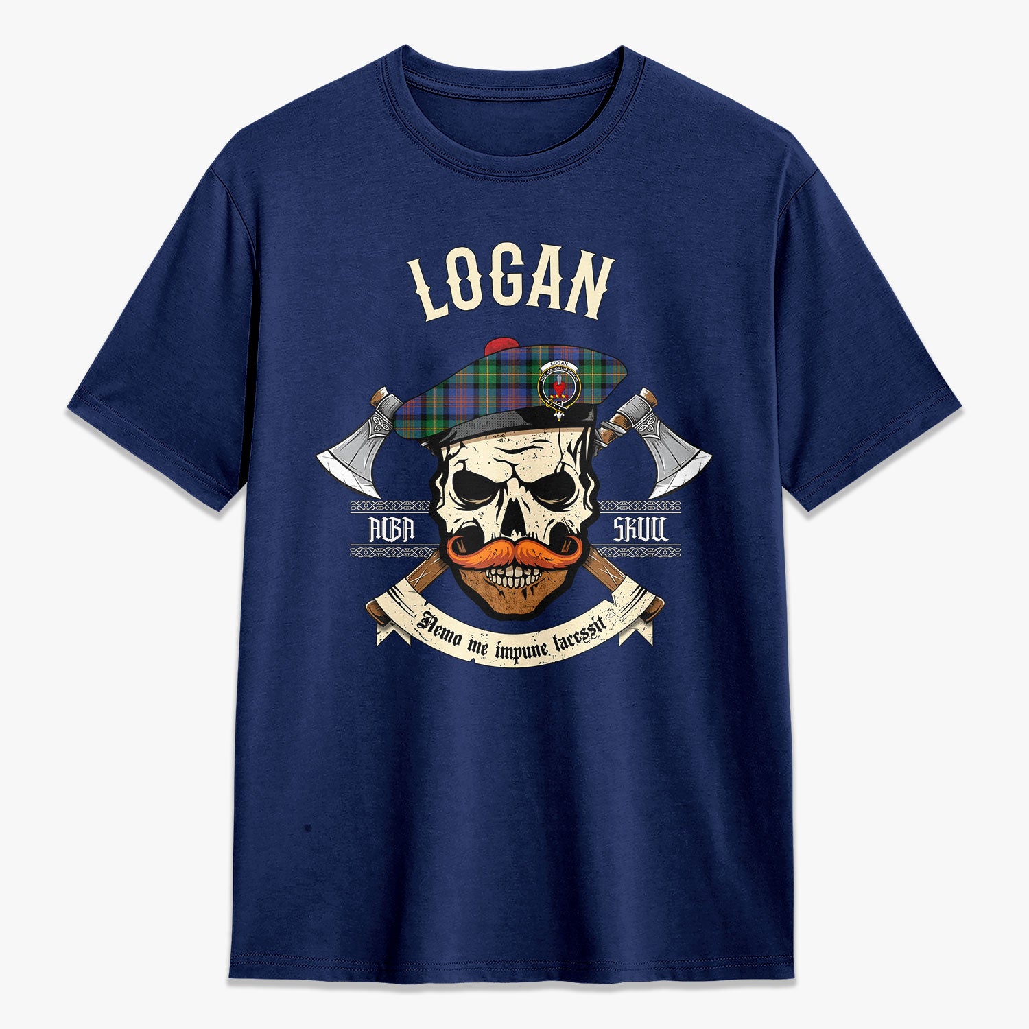 Logan Ancient Tartan Crest 2D T-shirt - Alba Skull Style