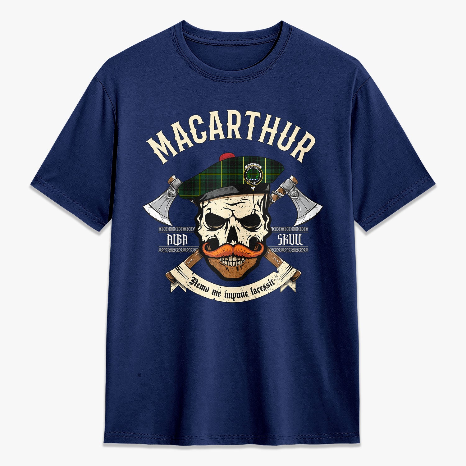 MacArthur Modern Tartan Crest 2D T-shirt - Alba Skull Style