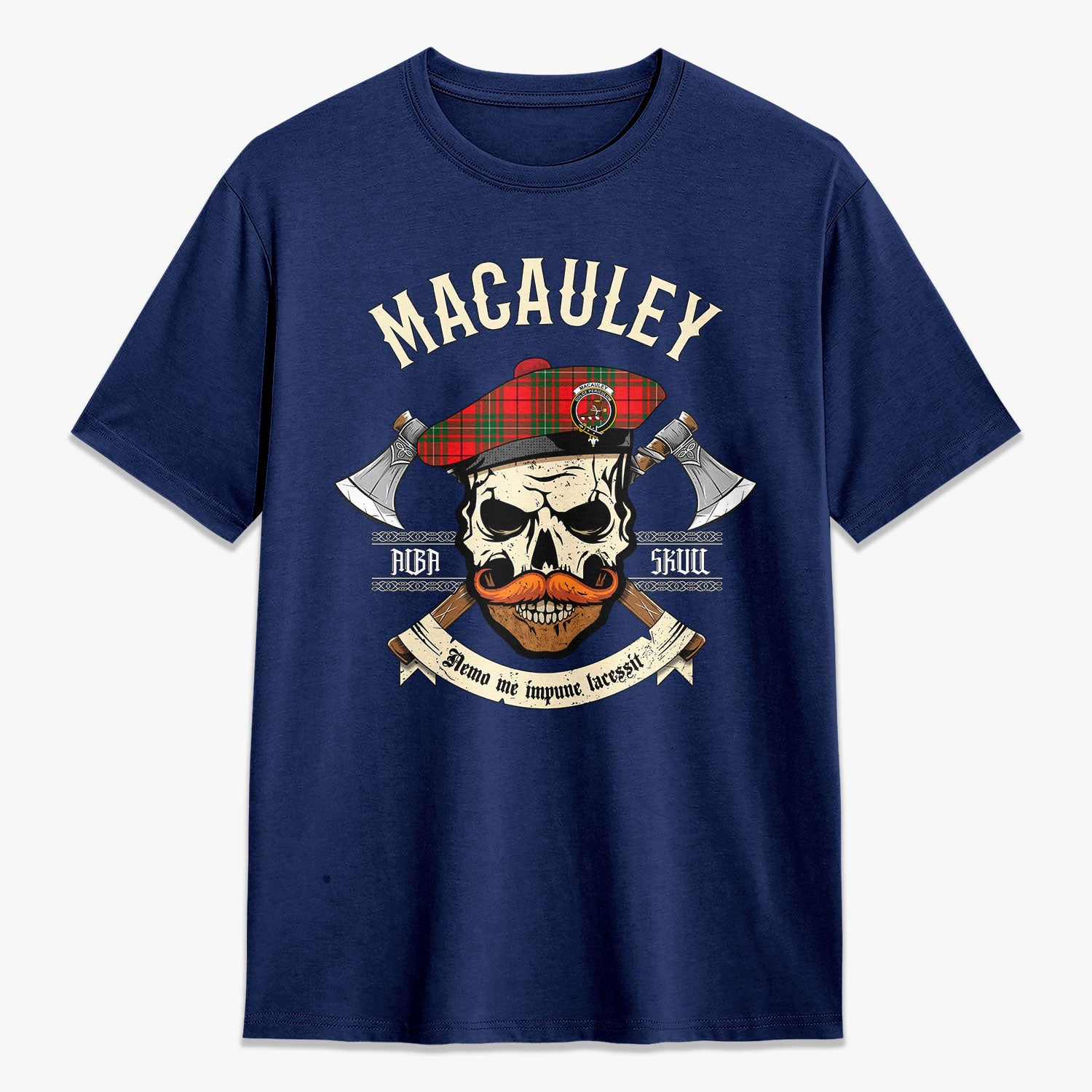 MacAuley Modern Tartan Crest 2D T-shirt - Alba Skull Style