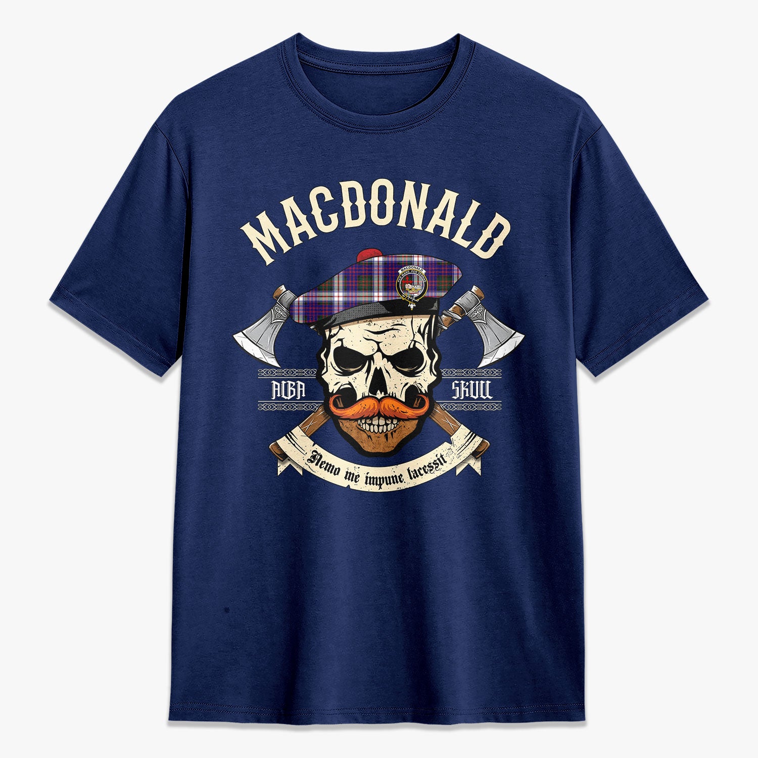 MacDonald Dress Modern Tartan Crest 2D T-shirt - Alba Skull Style