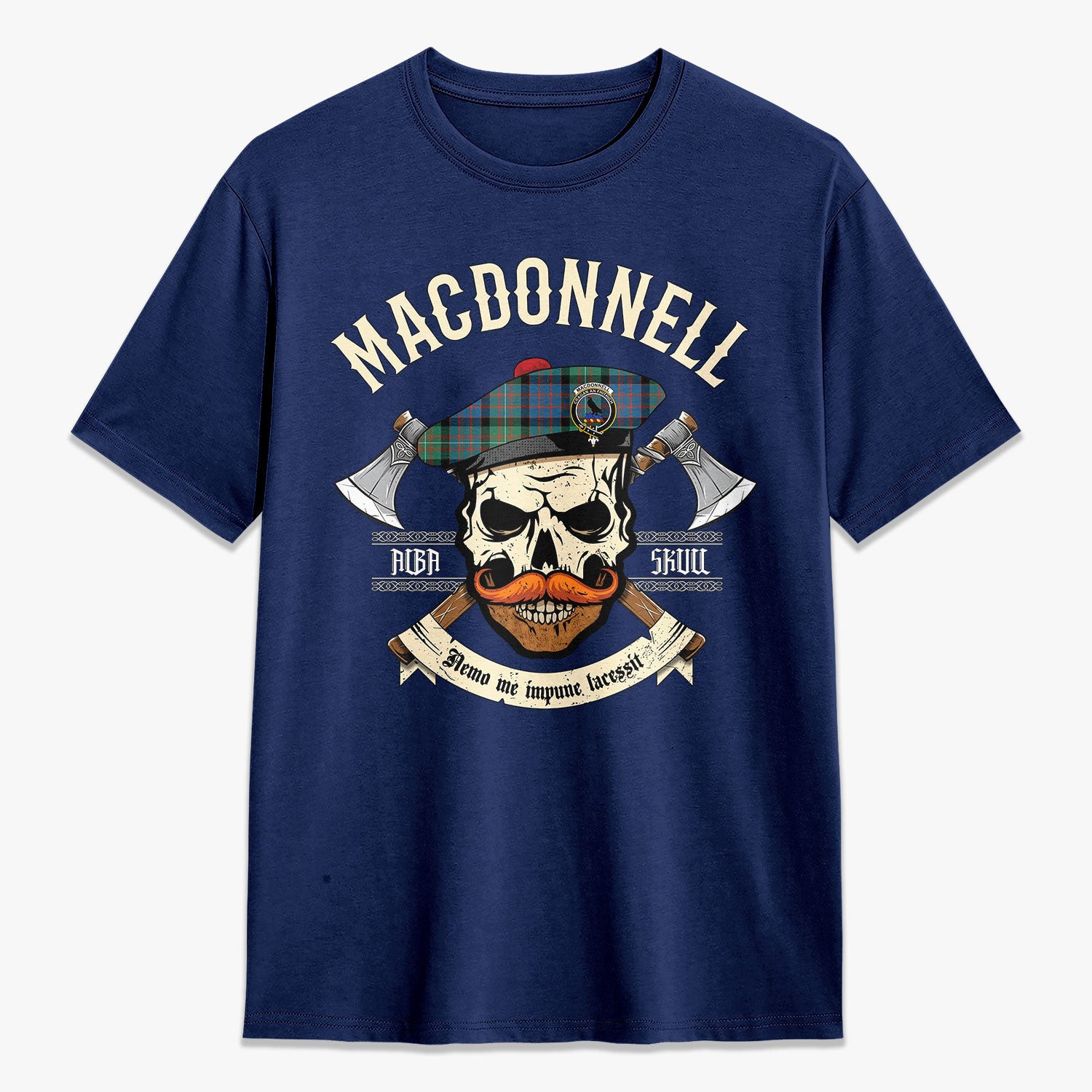 MacDonnell of Glengarry Ancient Tartan Crest 2D T-shirt - Alba Skull Style