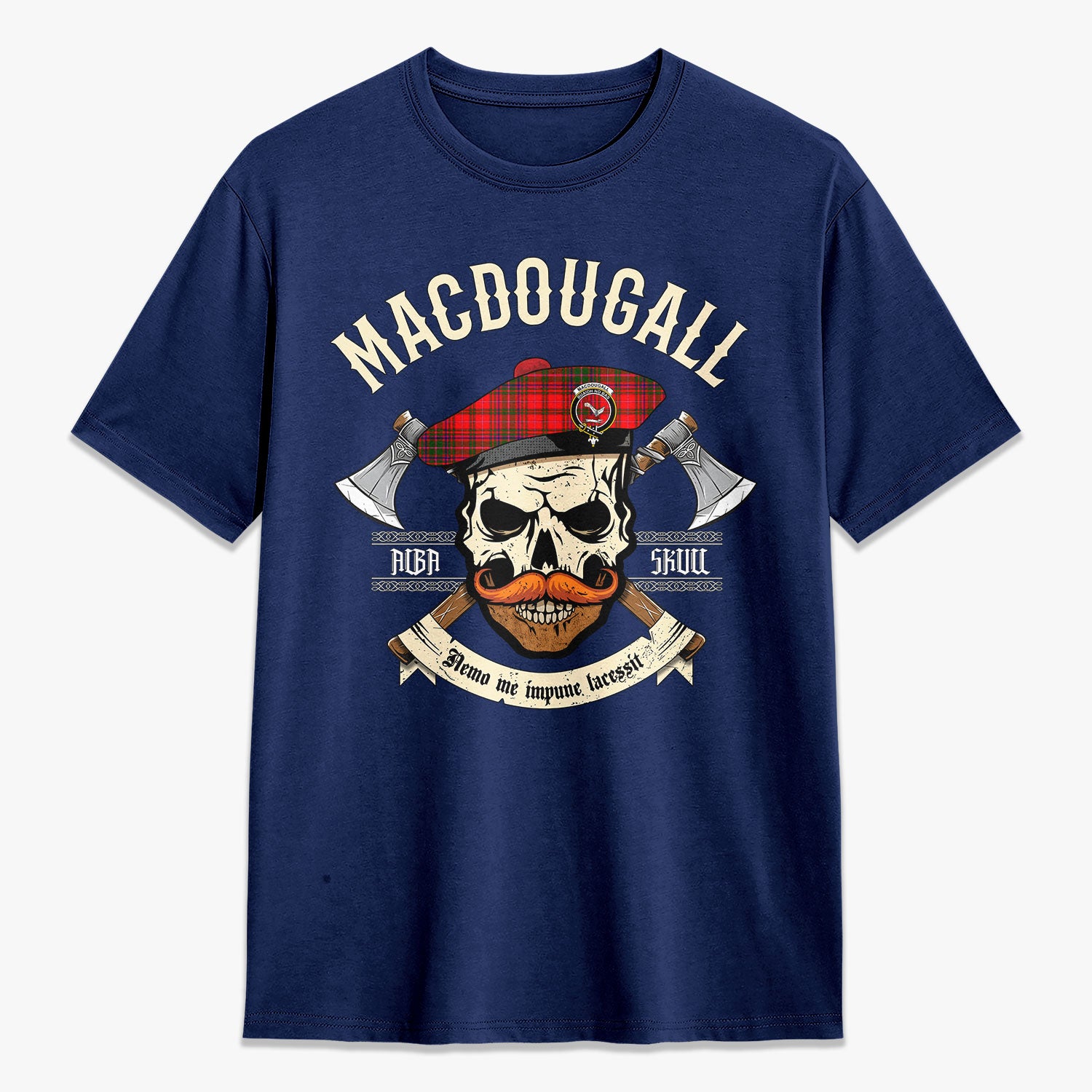 MacDougall Modern Tartan Crest 2D T-shirt - Alba Skull Style