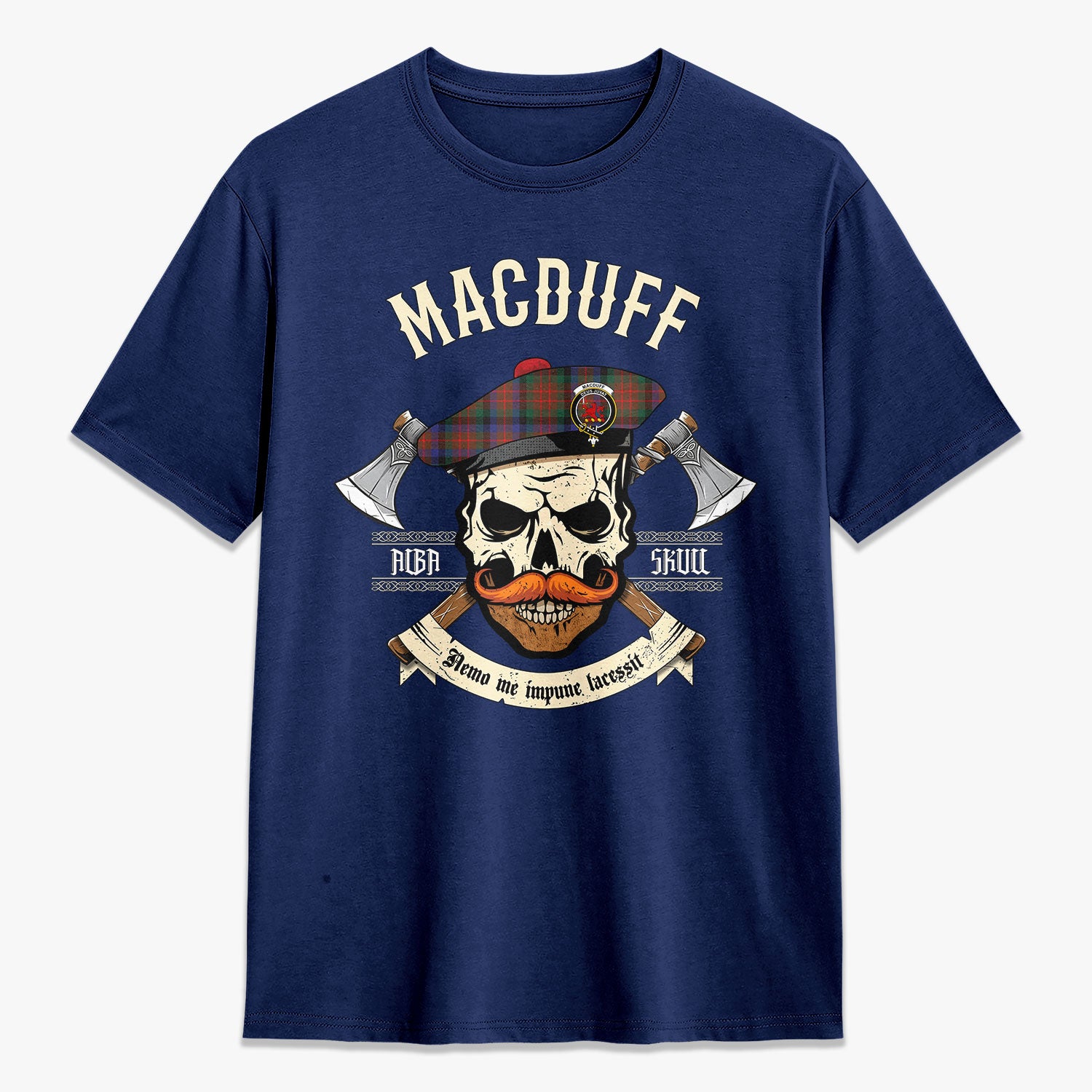 MacDuff Hunting Modern Tartan Crest 2D T-shirt - Alba Skull Style