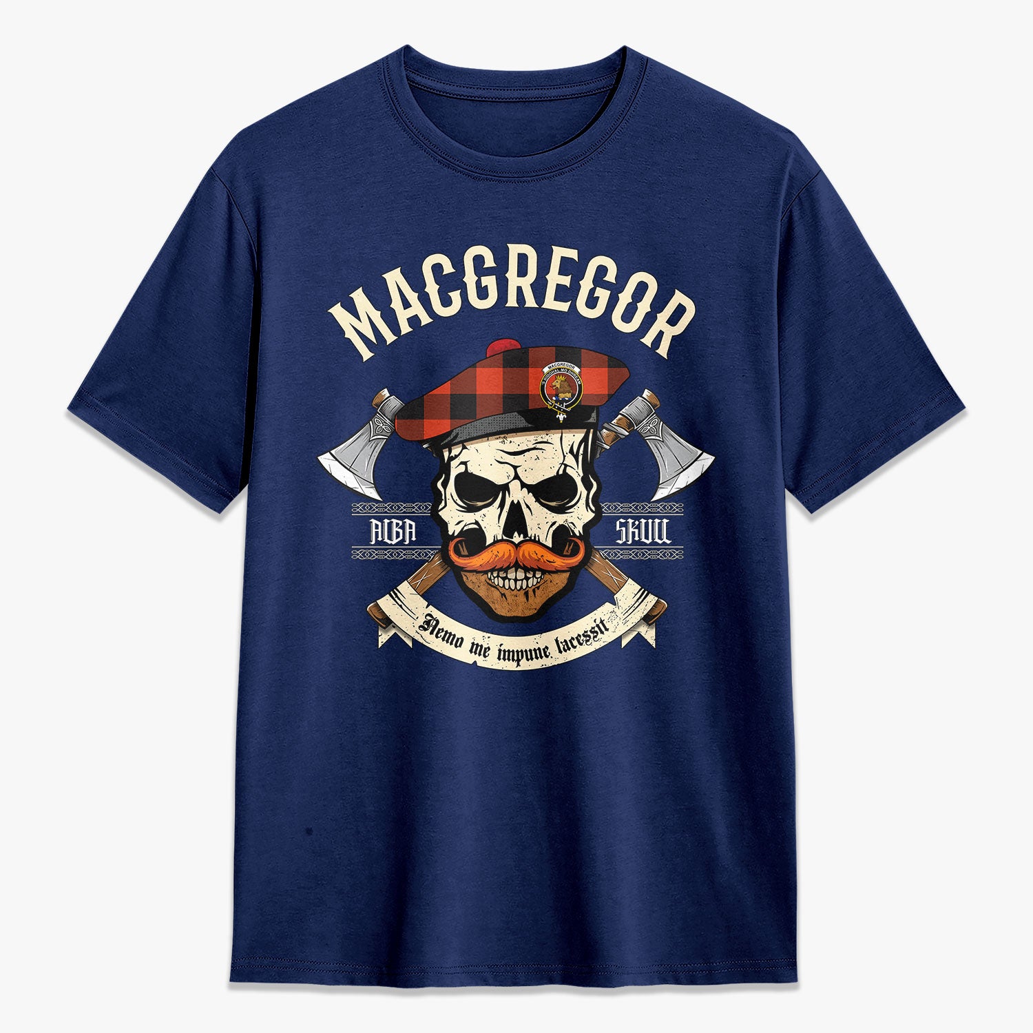 MacGregor Rob Roy Ancient Tartan Crest 2D T-shirt - Alba Skull Style