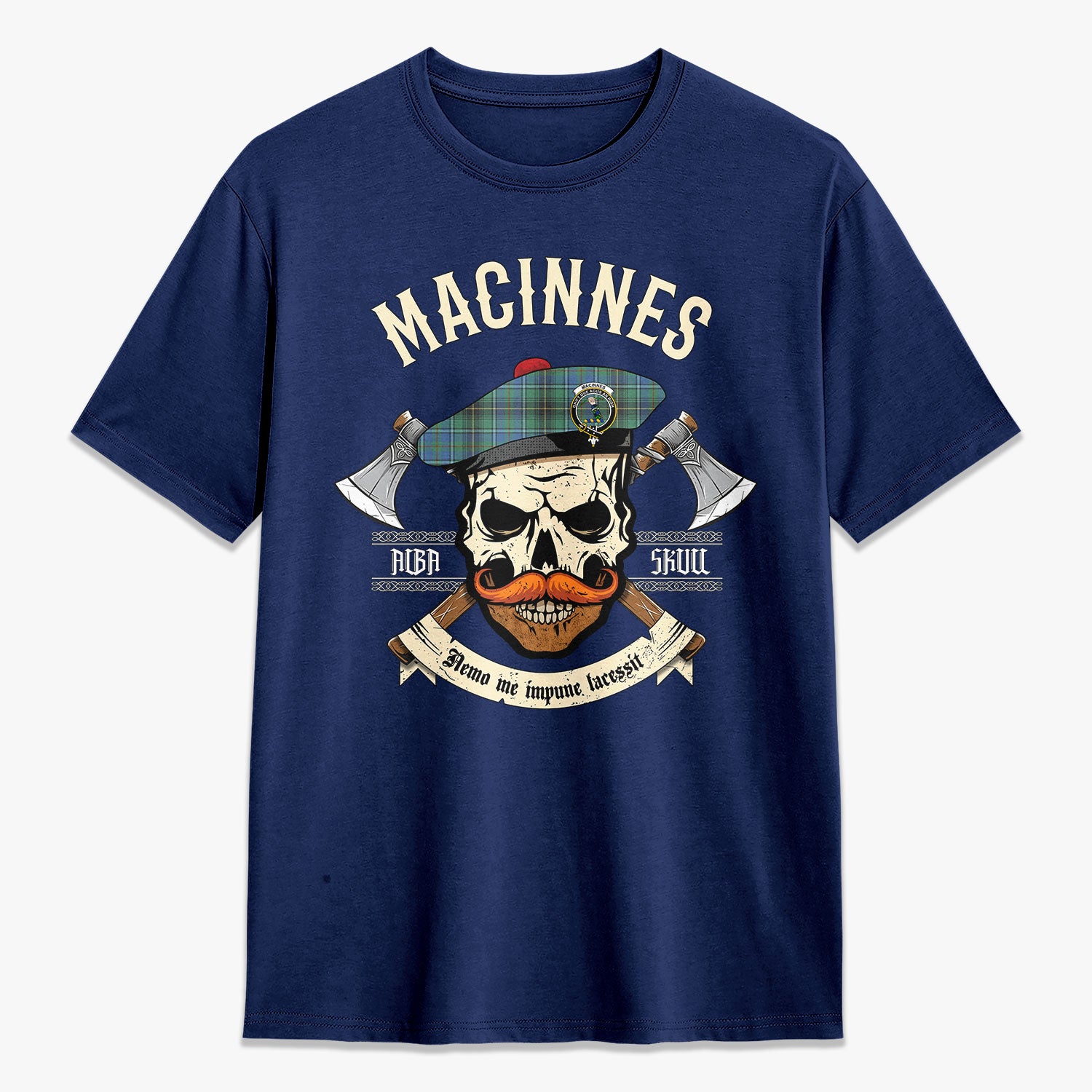 MacInnes Ancient Tartan Crest 2D T-shirt - Alba Skull Style