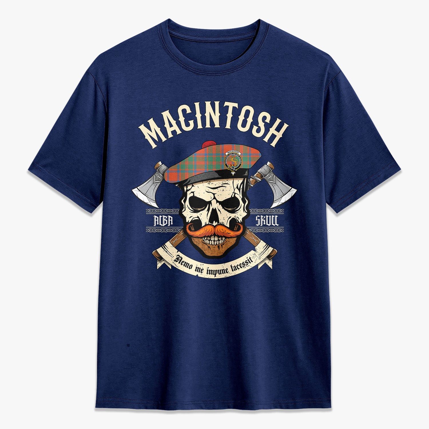 MacIntosh Ancient Tartan Crest 2D T-shirt - Alba Skull Style