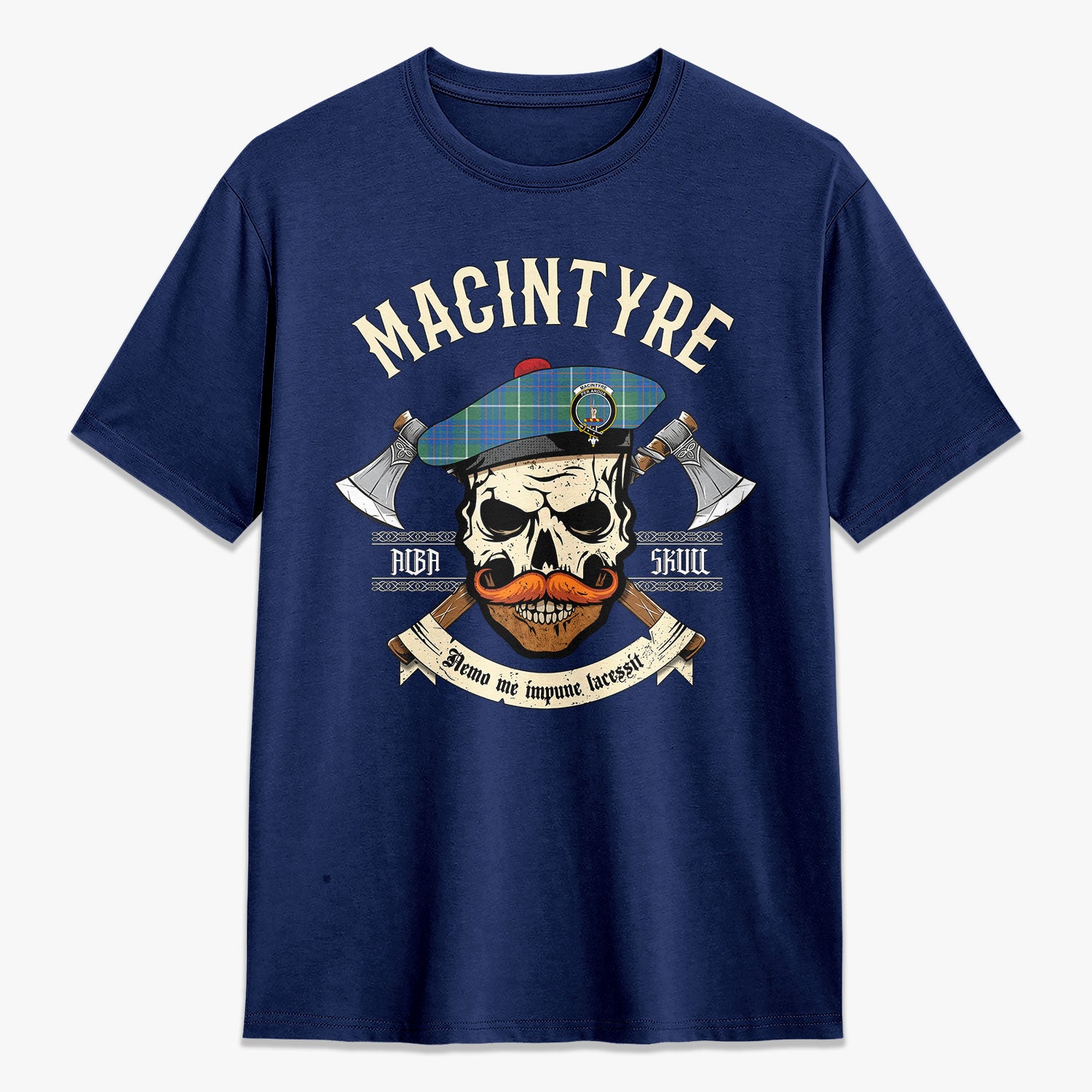 MacIntyre Hunting Ancient Tartan Crest 2D T-shirt - Alba Skull Style