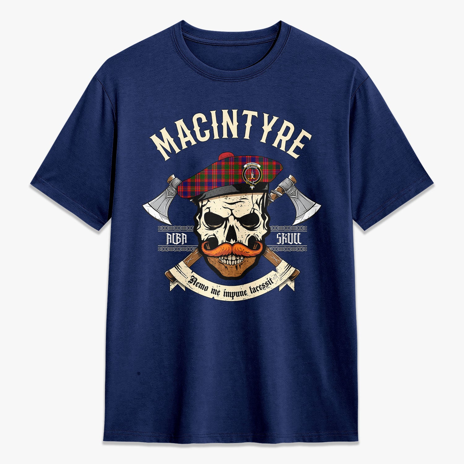 MacIntyre Modern Tartan Crest 2D T-shirt - Alba Skull Style