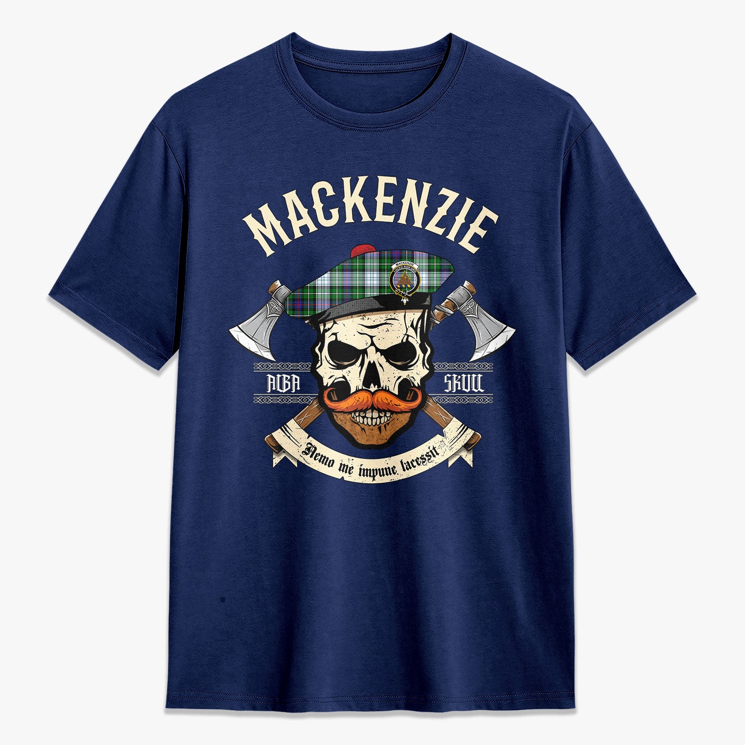 MacKenzie Dress Modern Tartan Crest 2D T-shirt - Alba Skull Style