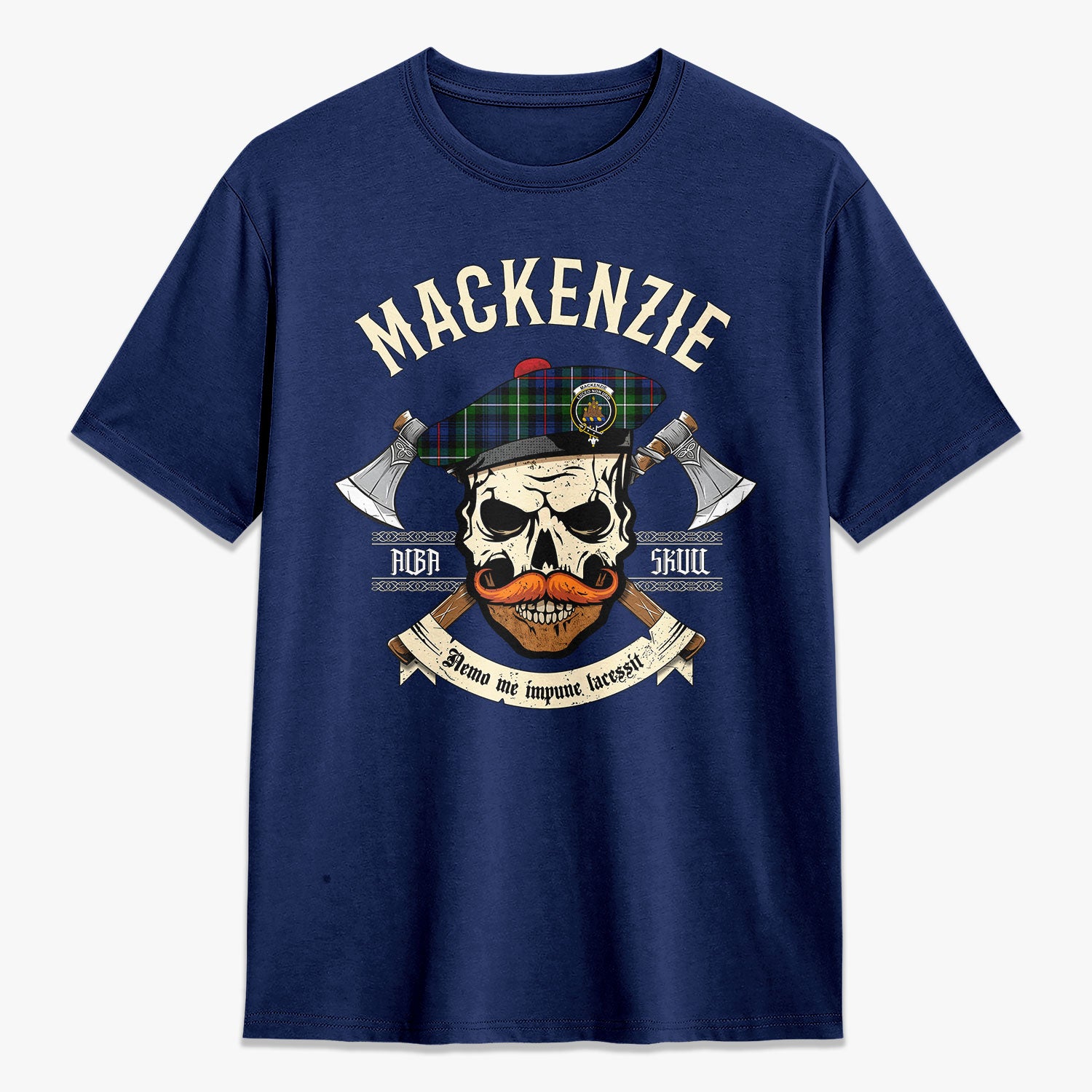 MacKenzie Modern Tartan Crest 2D T-shirt - Alba Skull Style