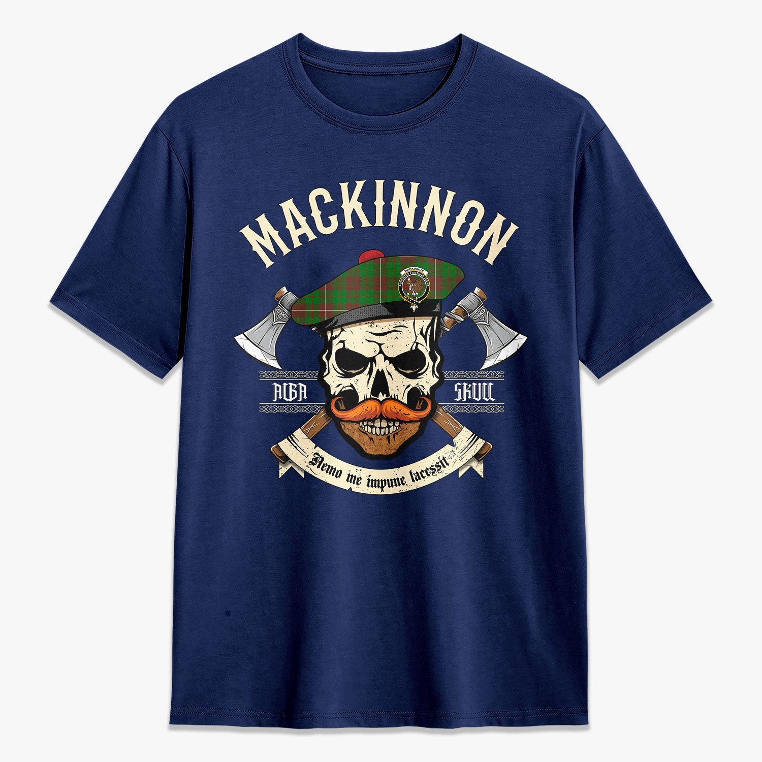 MacKinnon Hunting Modern Tartan Crest 2D T-shirt - Alba Skull Style