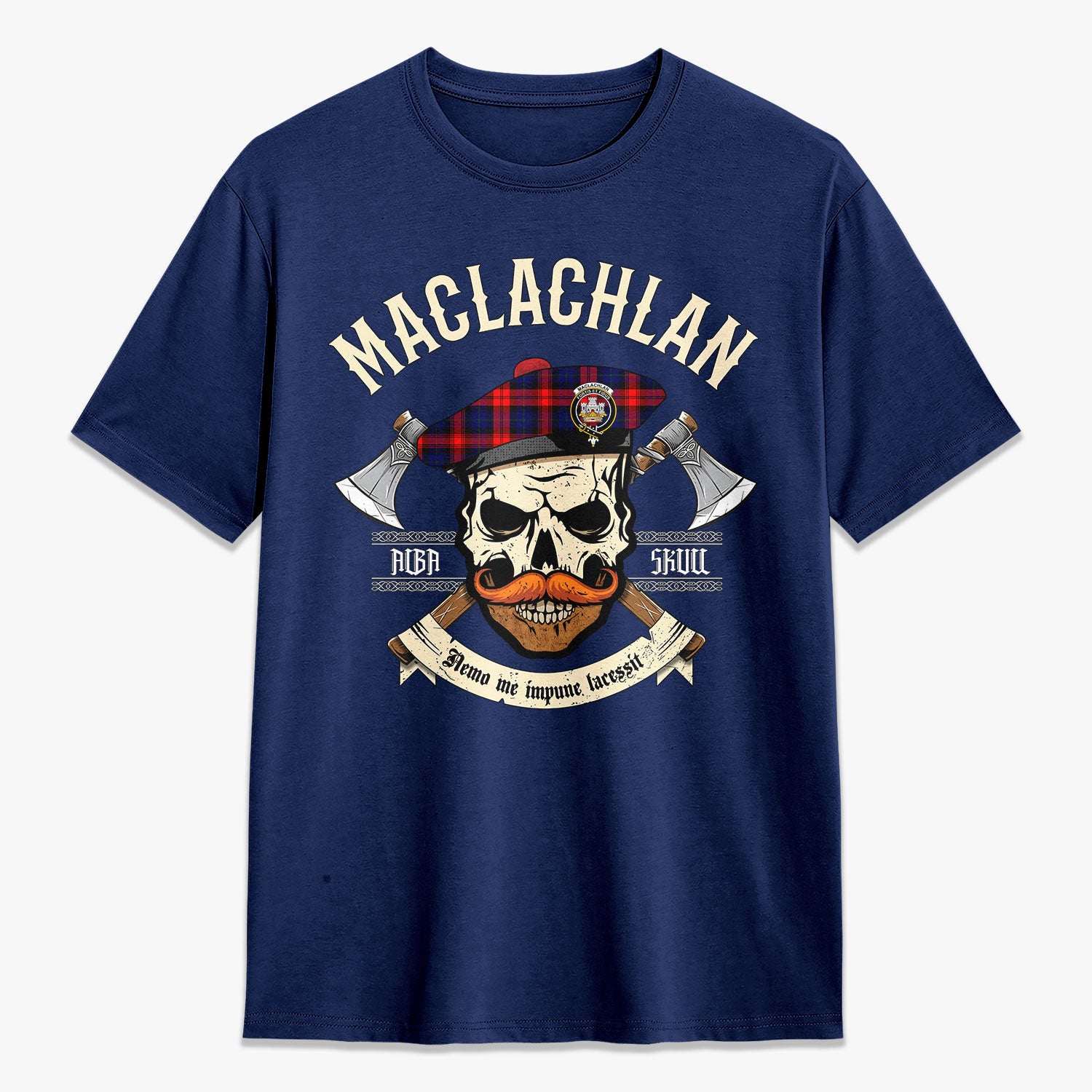 MacLachlan Modern Tartan Crest 2D T-shirt - Alba Skull Style