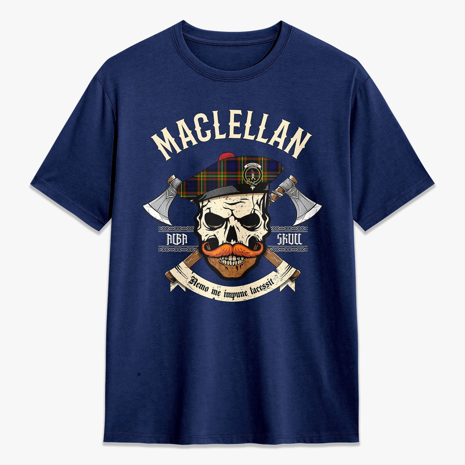 MacLellan Modern Tartan Crest 2D T-shirt - Alba Skull Style