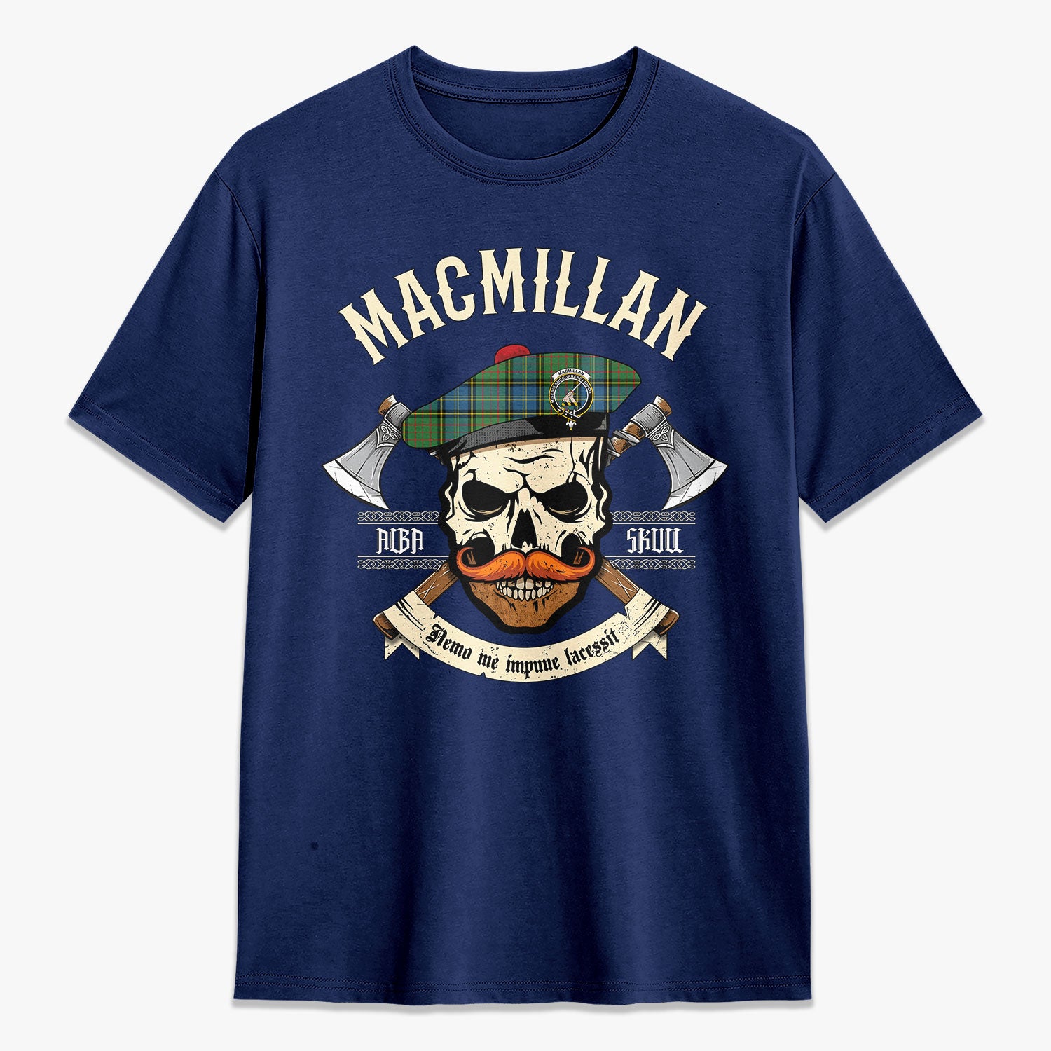 MacMillan Hunting Ancient Tartan Crest 2D T-shirt - Alba Skull Style