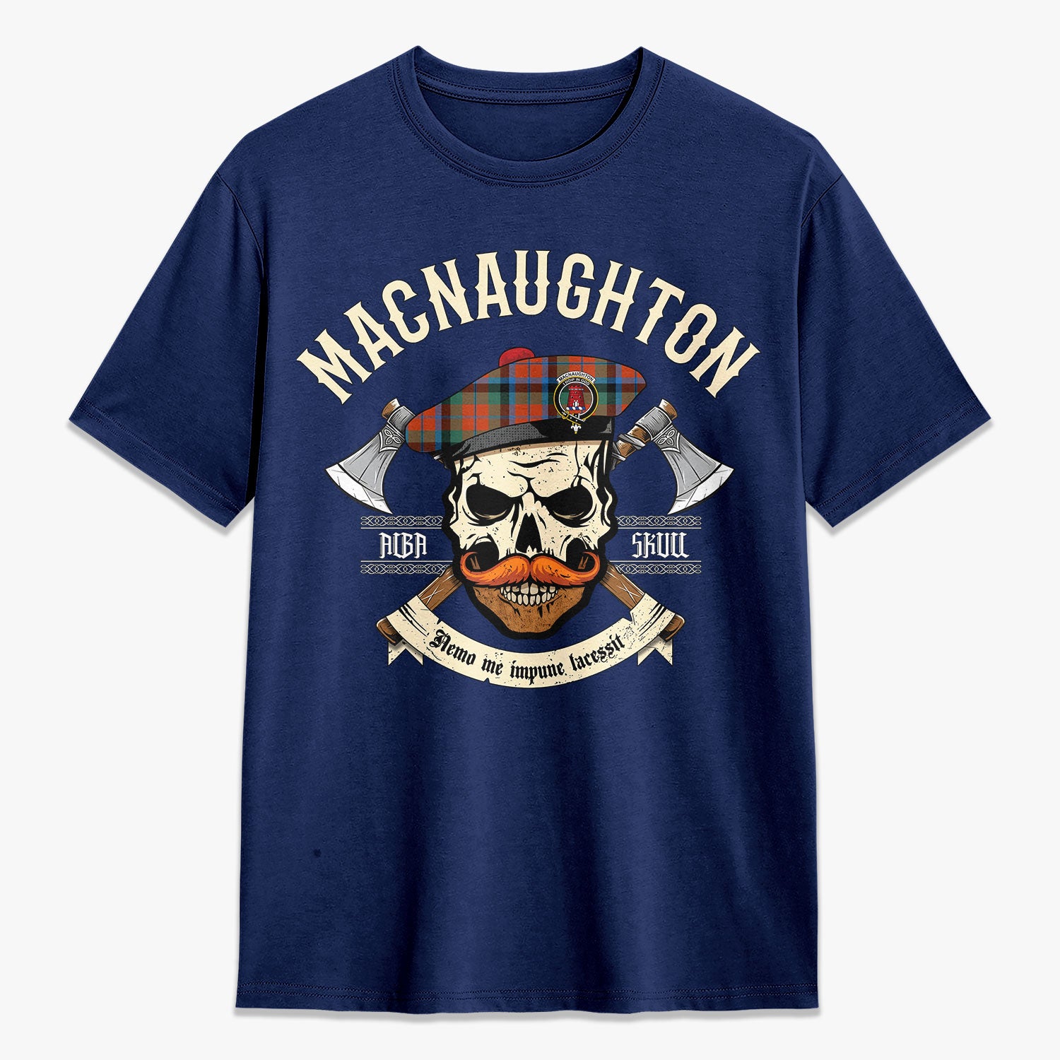 MacNaughton Ancient Tartan Crest 2D T-shirt - Alba Skull Style