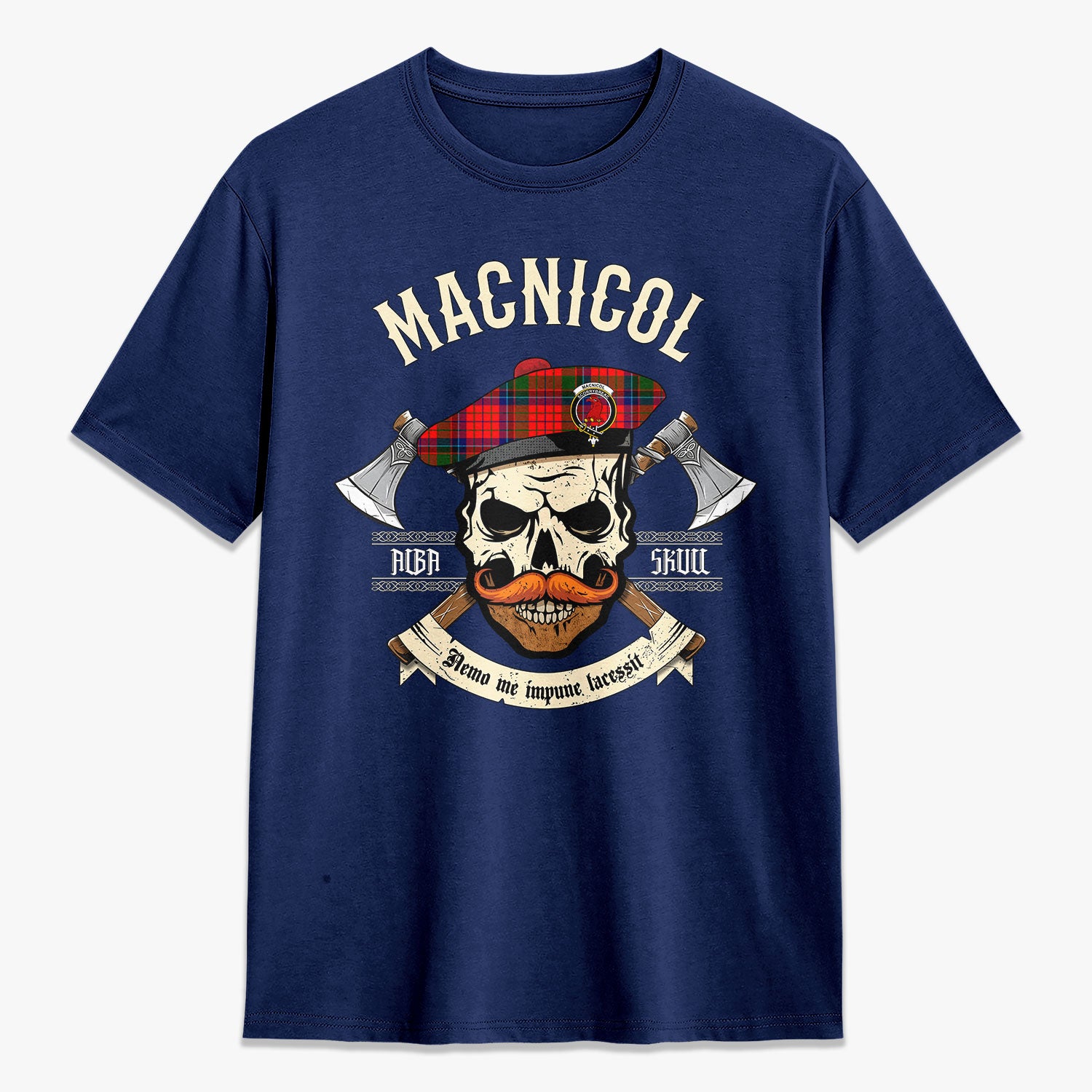 MacNicol (of Scorrybreac) Tartan Crest 2D T-shirt - Alba Skull Style