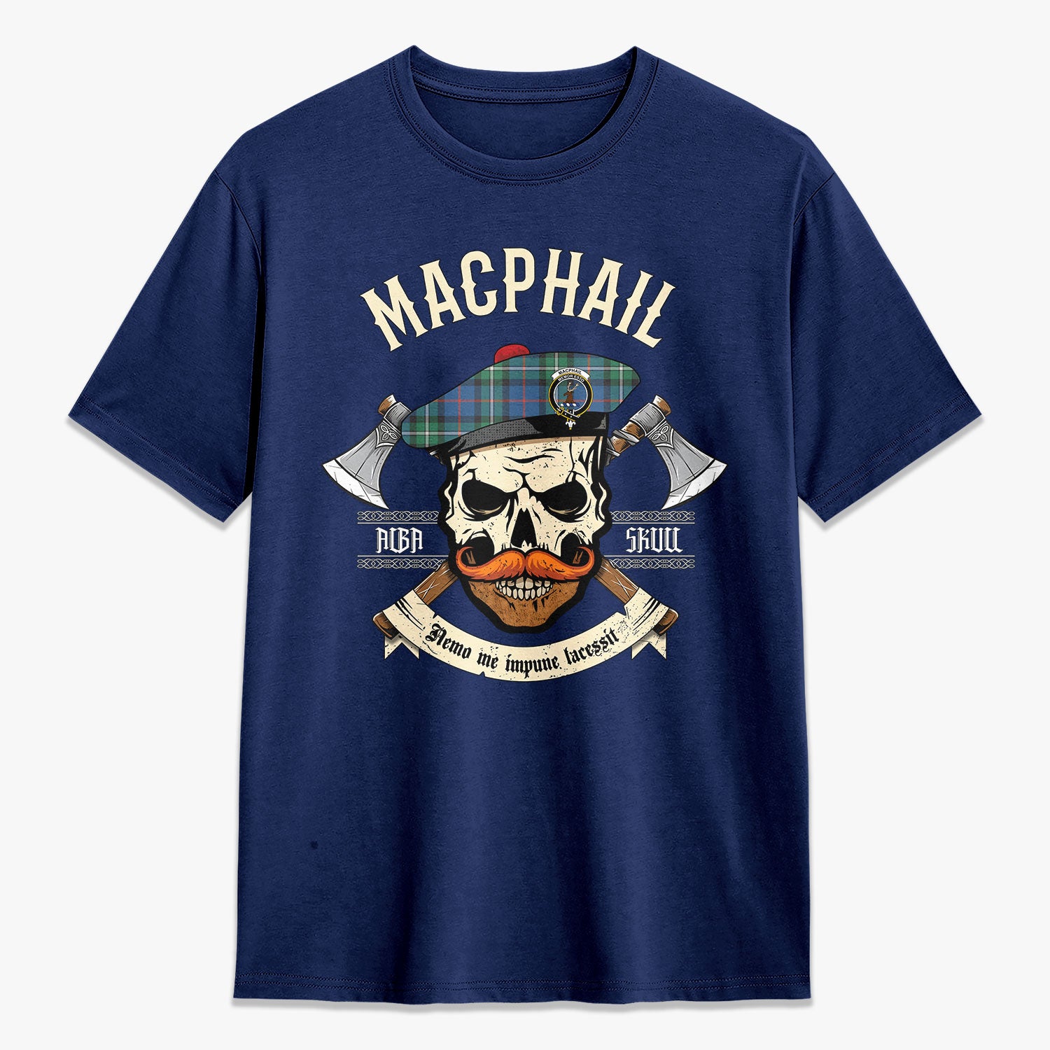 MacPhail Hunting Ancient Tartan Crest 2D T-shirt - Alba Skull Style