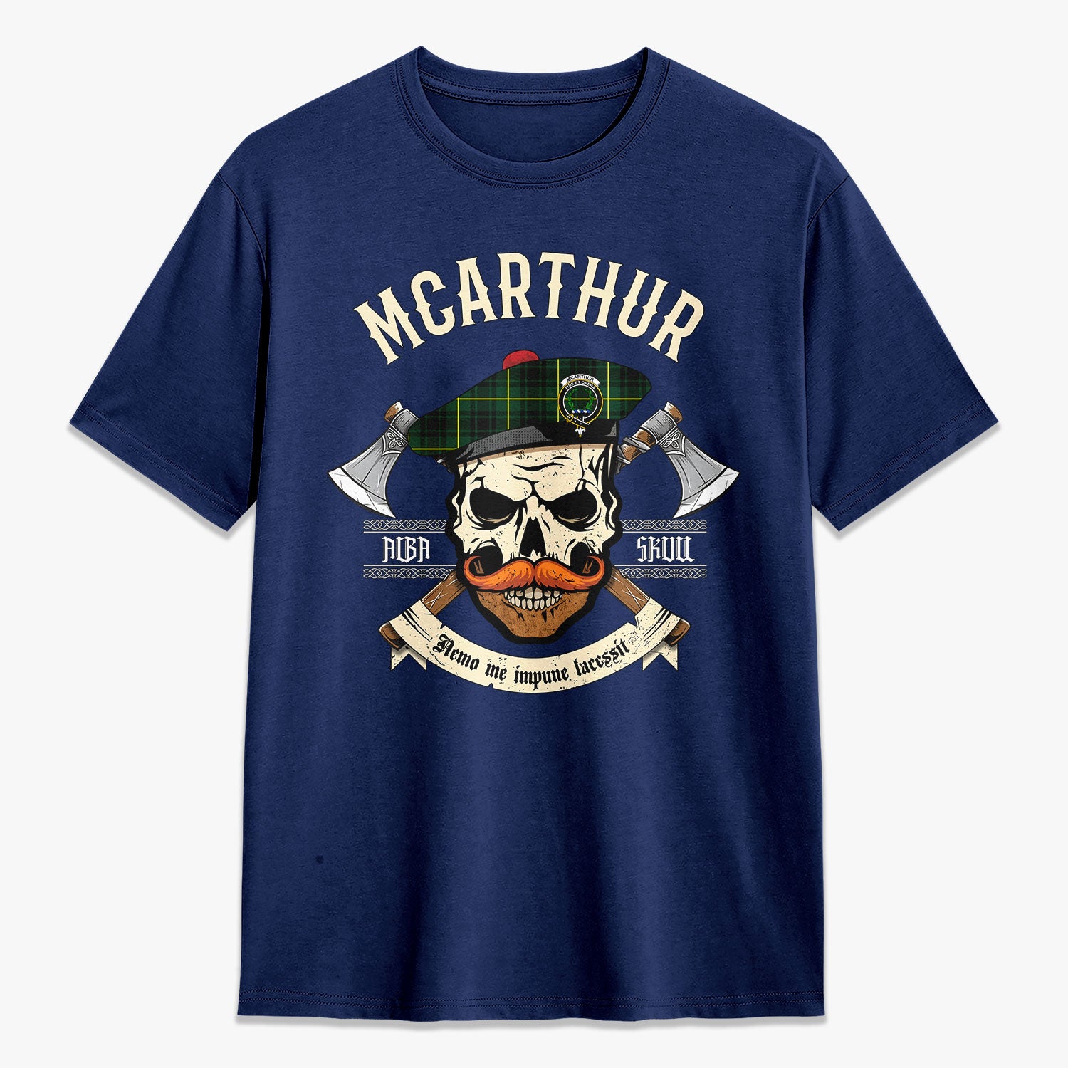 McArthur Modern Tartan Crest 2D T-shirt - Alba Skull Style