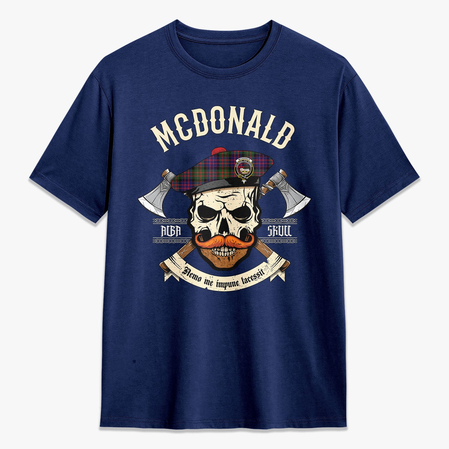 McDonald Modern Tartan Crest 2D T-shirt - Alba Skull Style