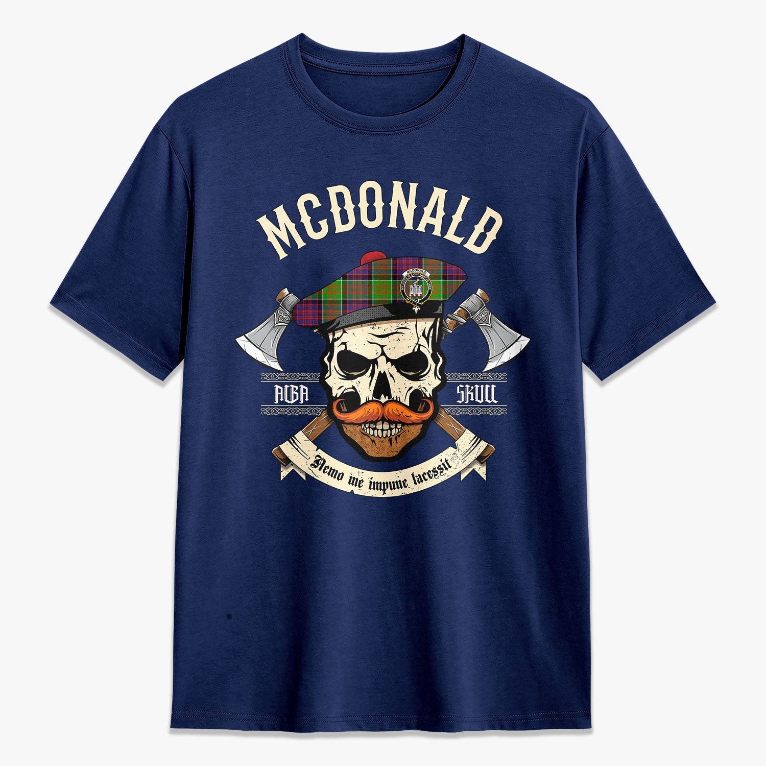 McDonald (Clan Ranald) Tartan Crest 2D T-shirt - Alba Skull Style